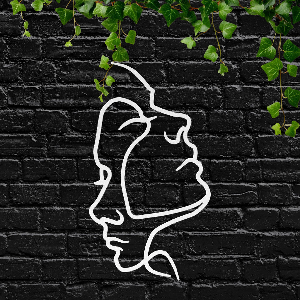 Intertwined Faces Metal Wall Art, Minimalist Line Art, Couple Gift