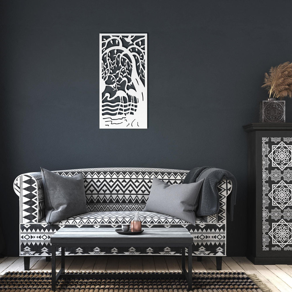 Cranes in Nature Metal Wall Art, Heron Wetland Sign, Bird Silhouette Decor, River Scene Gift