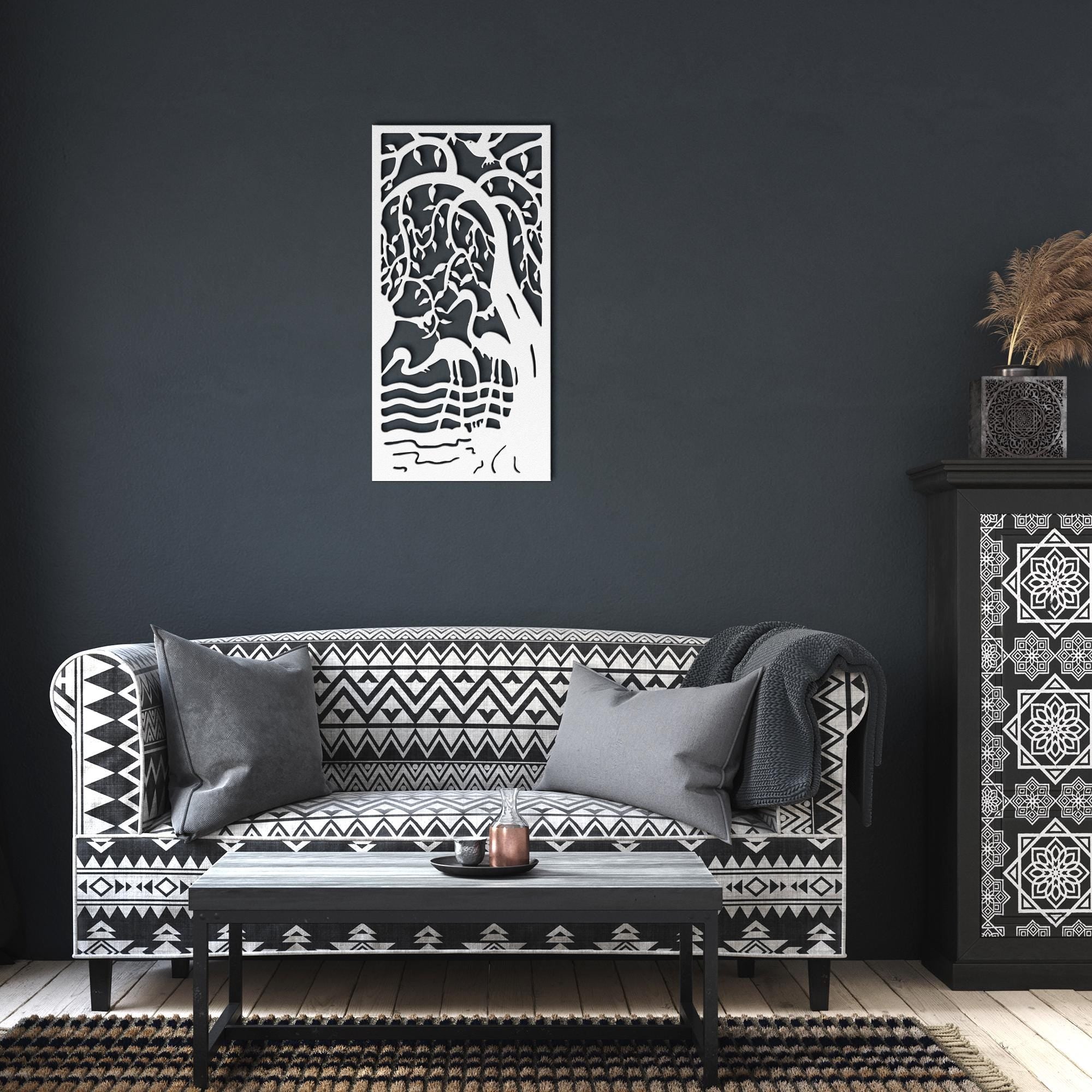 Cranes in Nature Metal Wall Art, Heron Wetland Sign, Bird Silhouette Decor, River Scene Gift