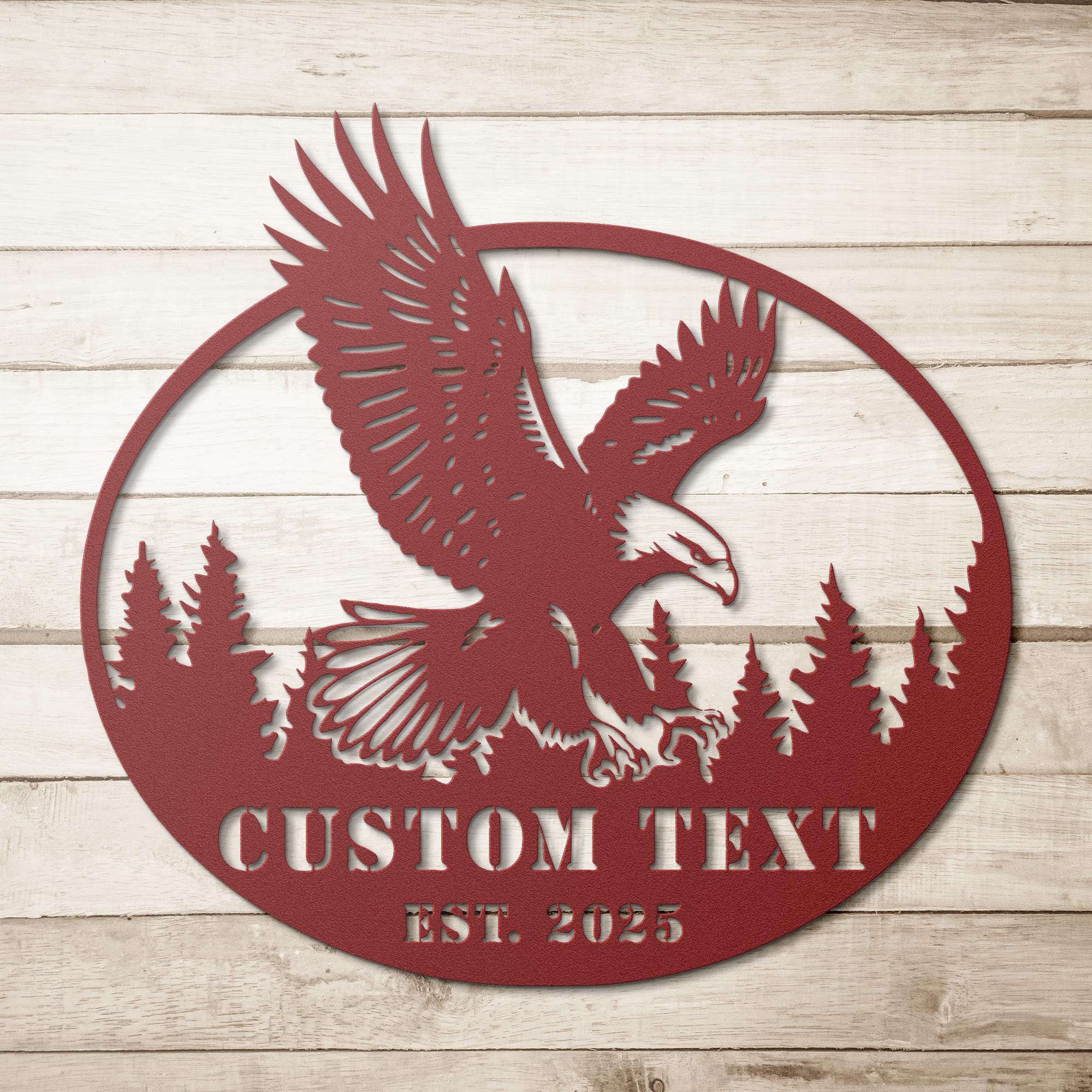 Personalized Bald Eagle Metal Sign | Custom Text Die-Cut Forest Lodge Decor | Patriotic Wildlife Nature Gift