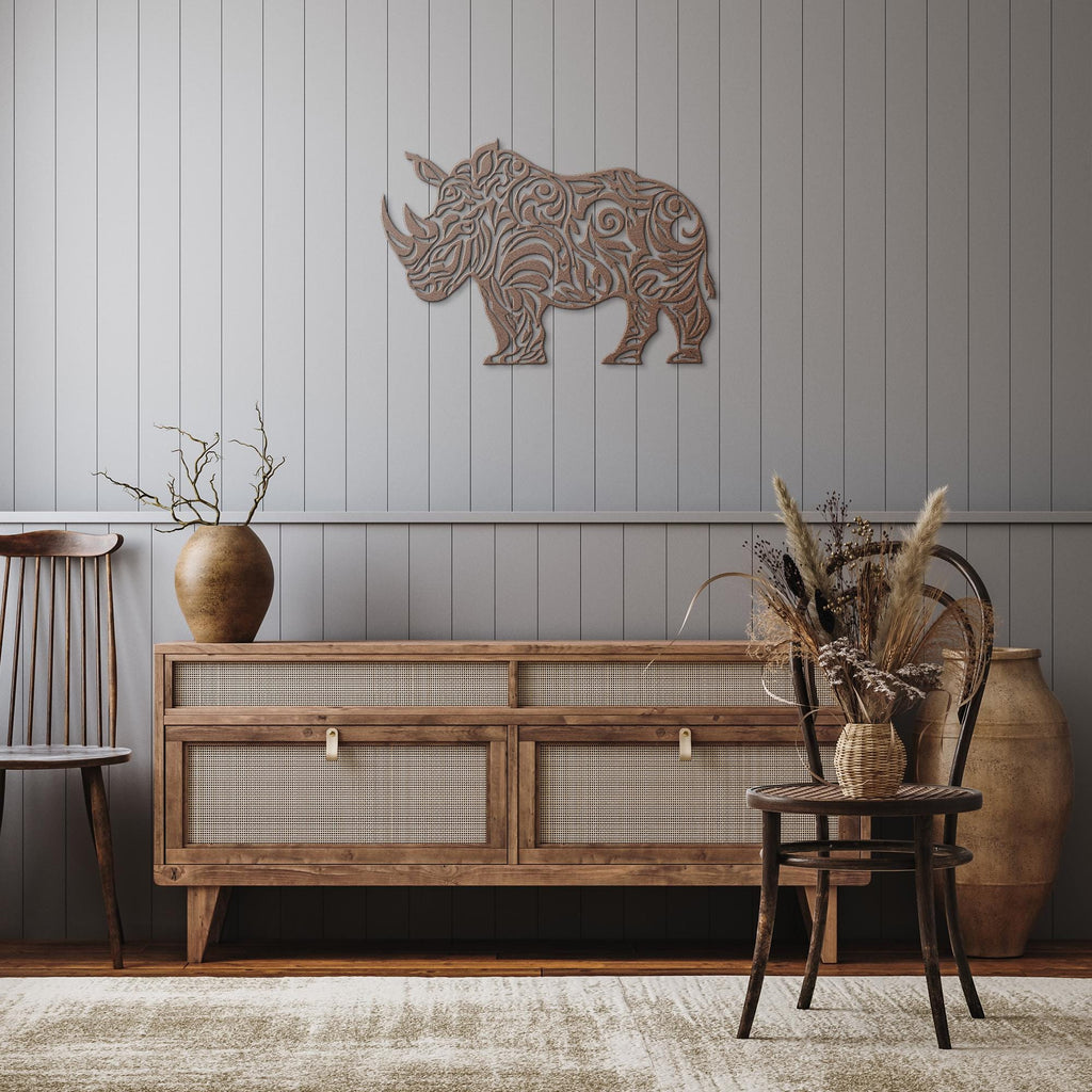 Rhino Metal Wall Art - Tribal Rhino Sign | Mandala Metal Art, Safari Decor