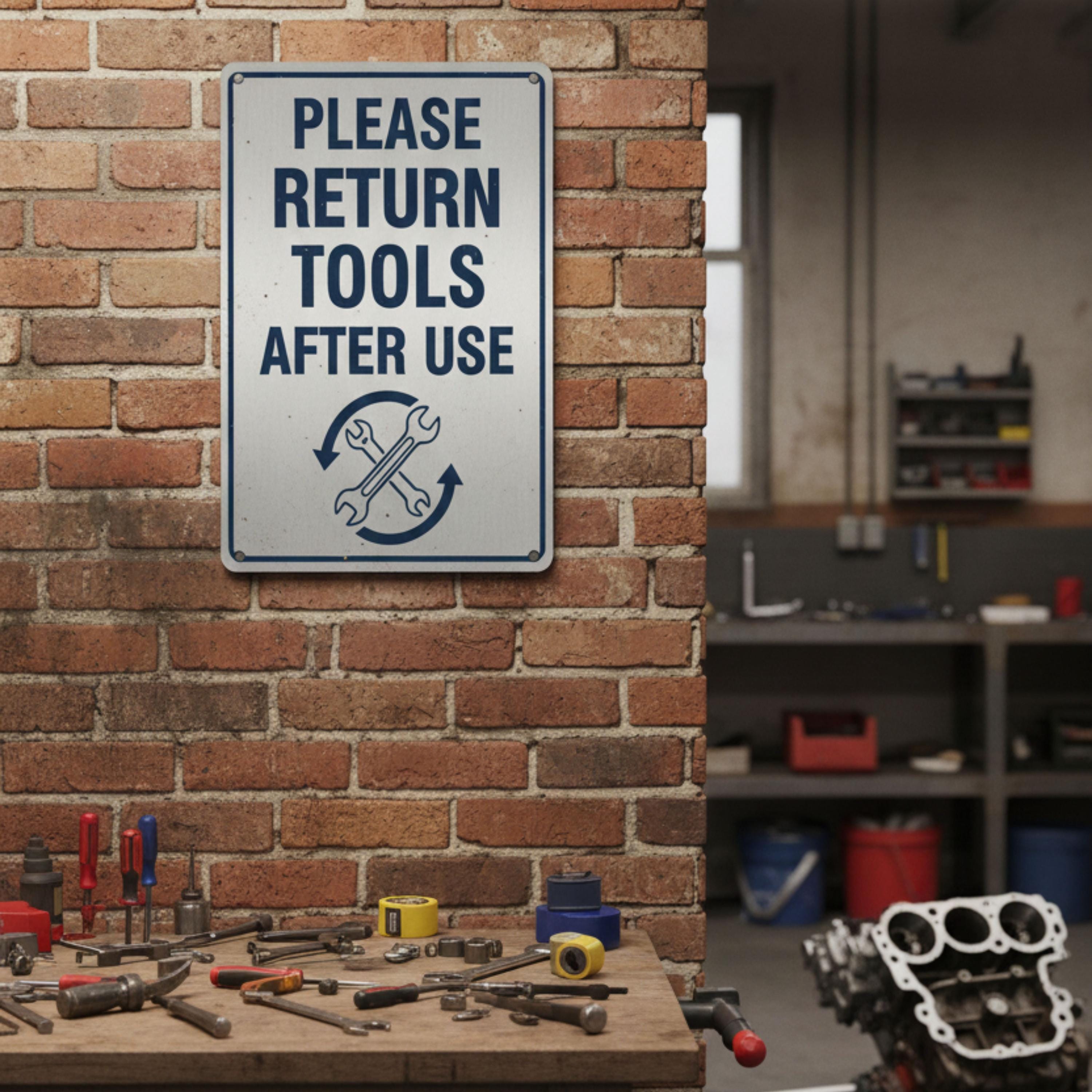 Please Return Tools Sign – Durable Steel Workshop Decor | Garage Organizer