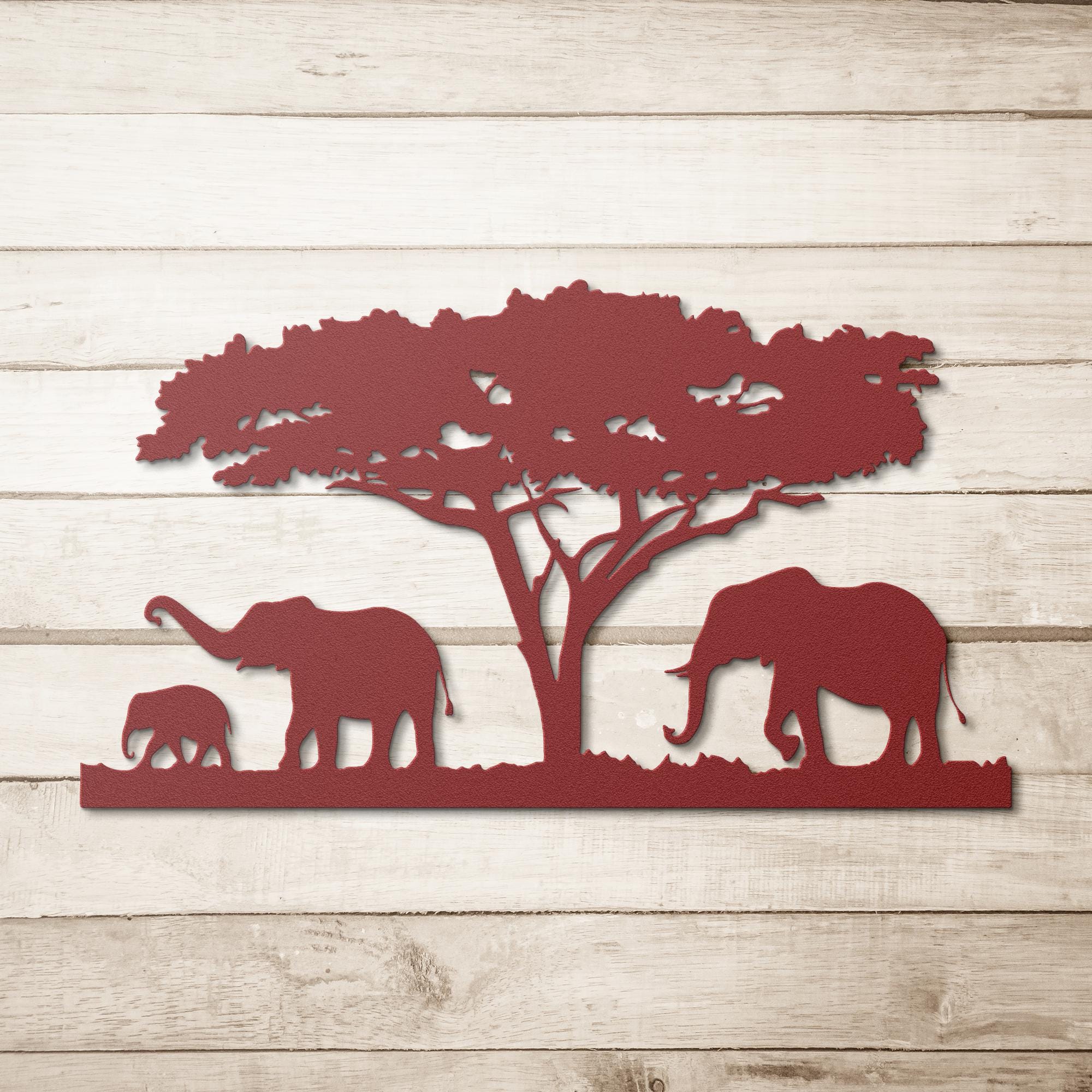 Elephant Family Metal Wall Art, African Safari Silhouette, Nursery Decor