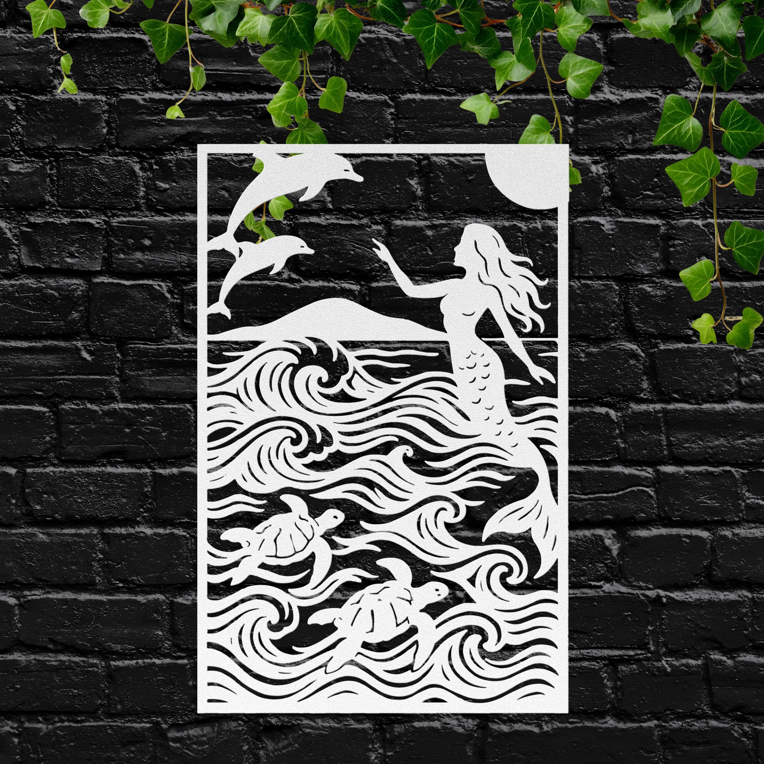 Mermaid Metal Wall Art, Dolphin Ocean Decor, Sea Turtle Sign, Coastal Beach House Gift