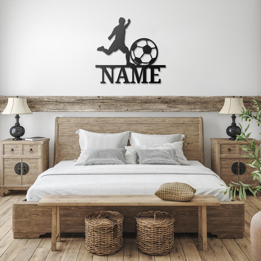 Custom Soccer Player Metal Sign, Personalized Boy Room Decor