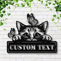 Personalized Cat Metal Sign | Kitten Die-Cut Art | Custom Pet Name Plaque | Butterfly Lover Gift | Animal Home Decor