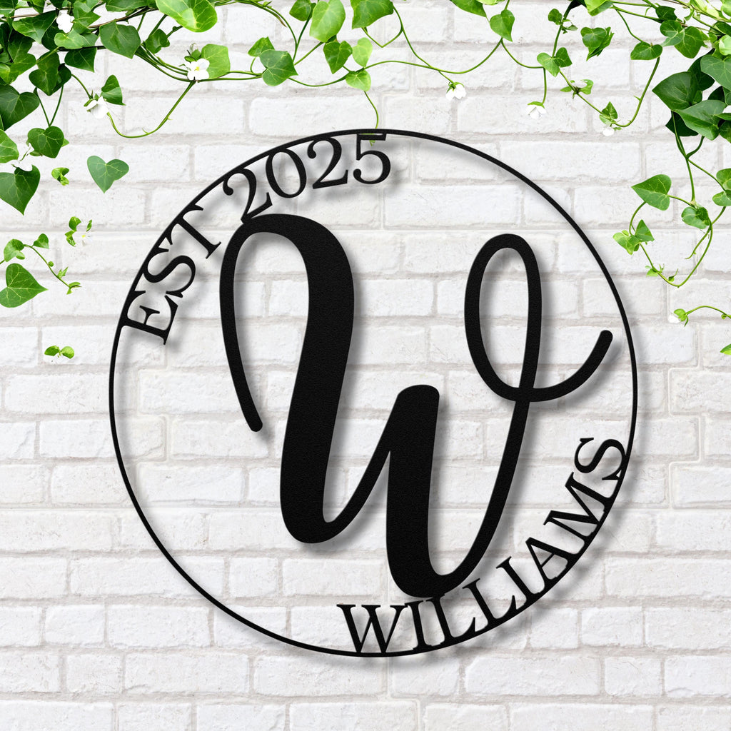 Family Monogram Sign - Personalized Metal Sign With Custom Initial Art & Established Date Decor
