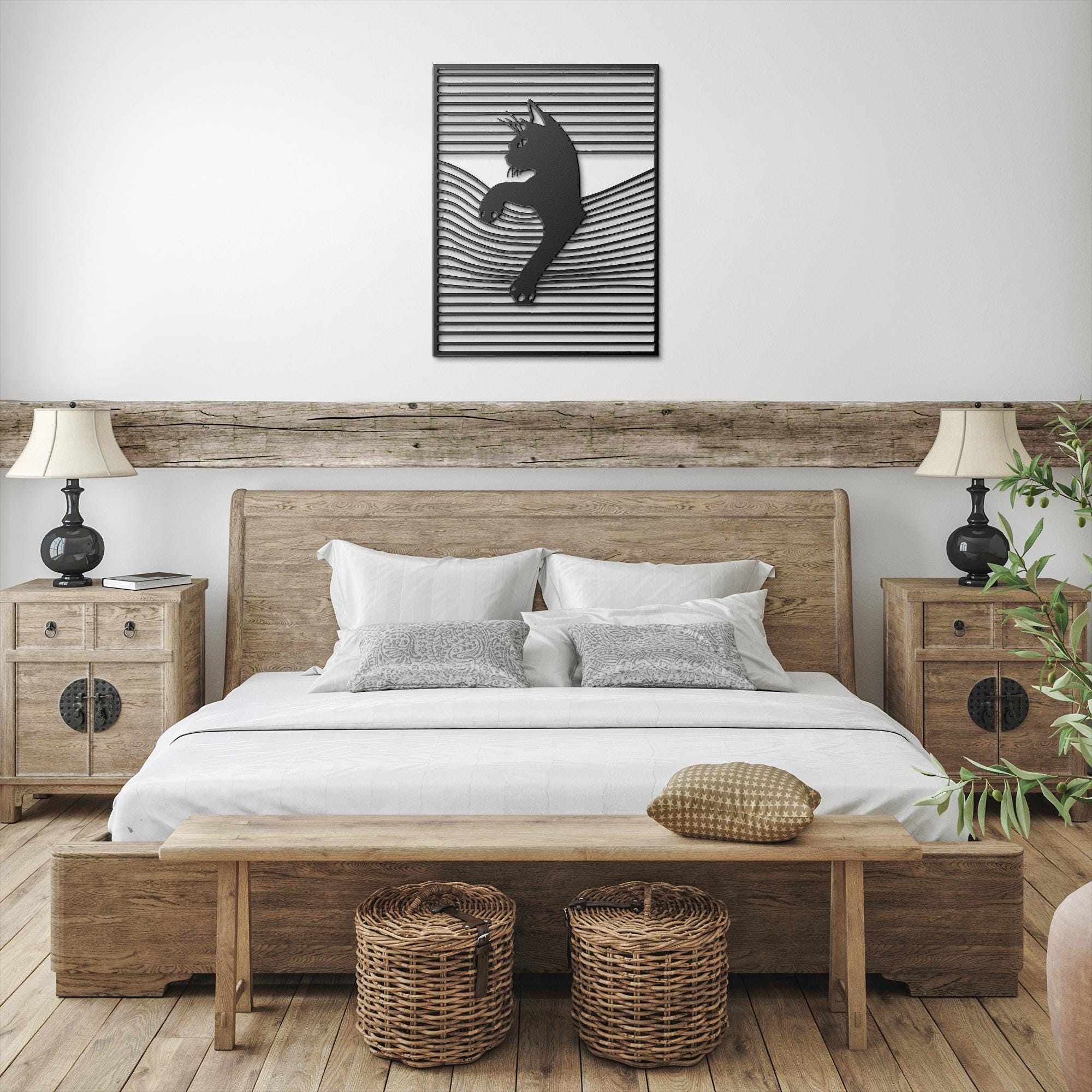 Curious Cat Metal Wall Art in Window Blinds | Feline Silhouette Sign | Unique Pet Lover Decor | Die-Cut Funny Gift
