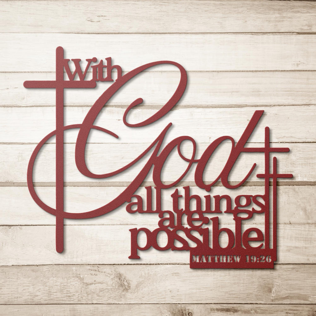Metal Bible Verse Sign | Matthew 19:26 Scripture Metal Sign - Durable Steel Art
