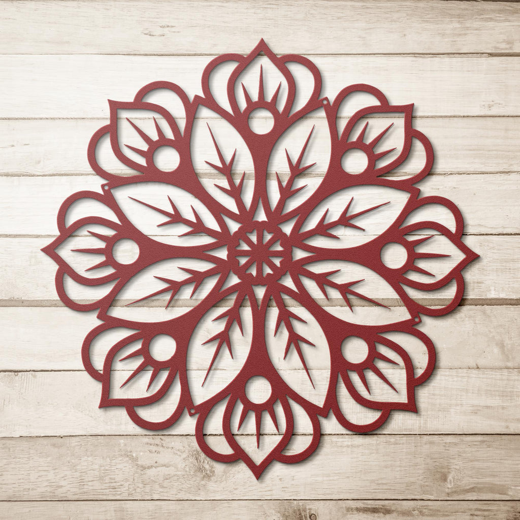 Intricate Flower Mandala Metal Wall Art: Detailed Floral Geometric Design, Die-Cut Meditation Yoga Studio Decor, Zen Home Gift