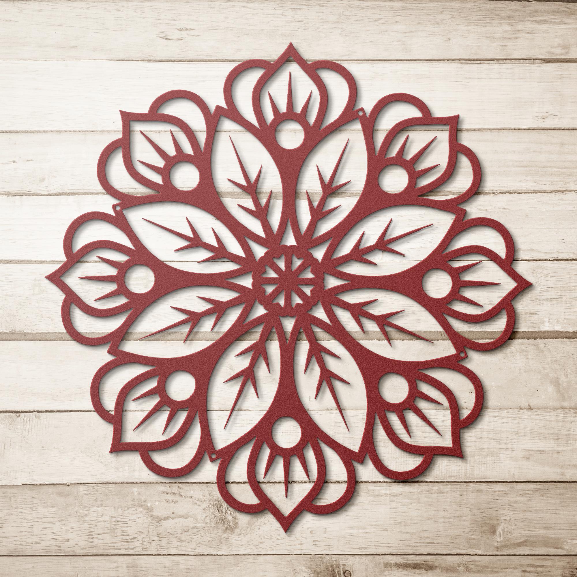 Intricate Flower Mandala Metal Wall Art: Detailed Floral Geometric Design, Die-Cut Meditation Yoga Studio Decor, Zen Home Gift