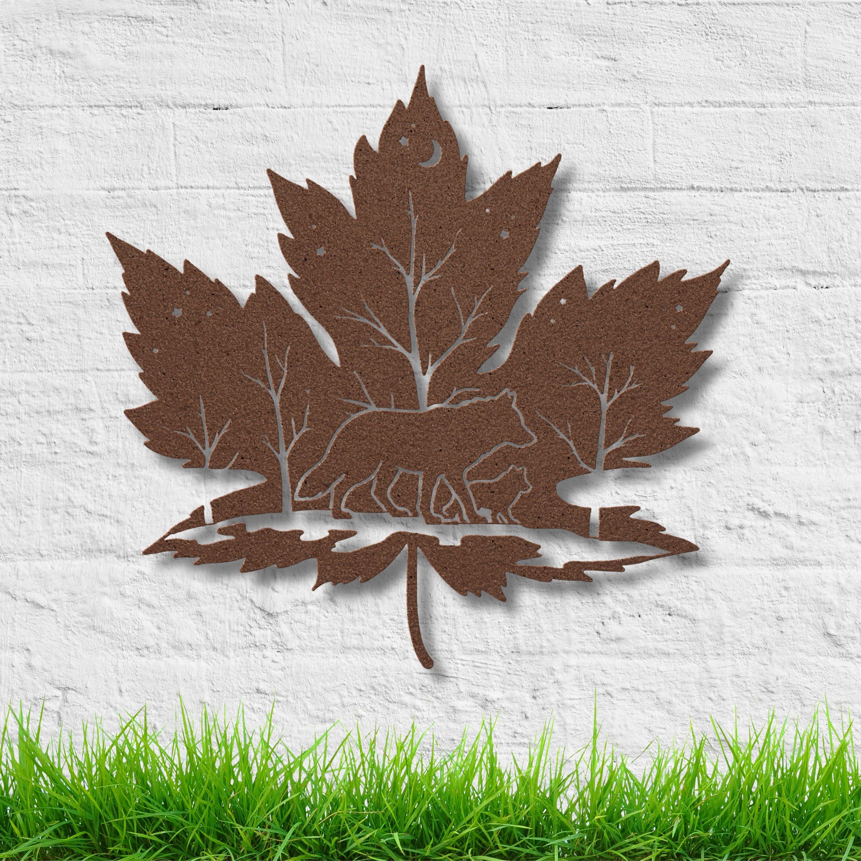 Wolf Silhouette Maple Leaf Sign, Forest Wilderness Decor, Canadian Nature Wall Art