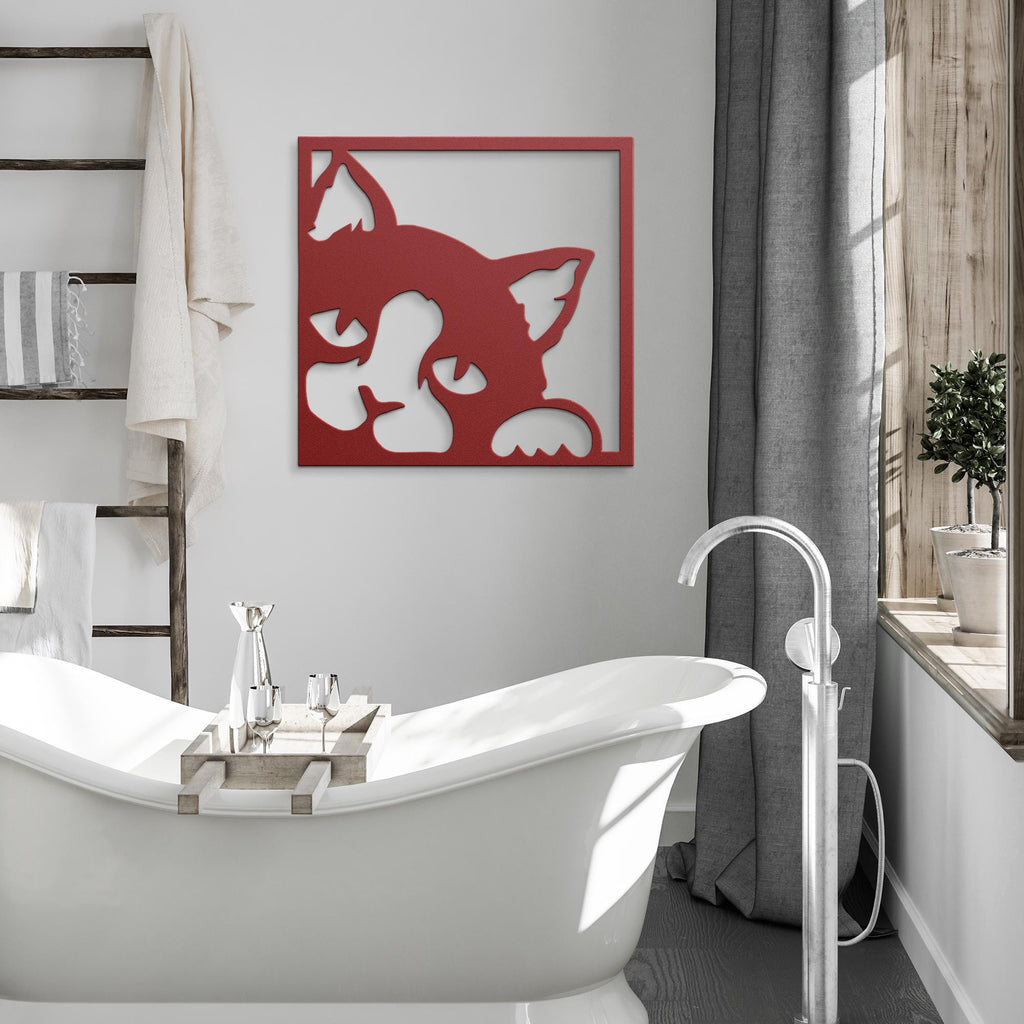 Peeking Cat Wall Art | Modern Animal Artwork - Black Cat Metal Sign Gift