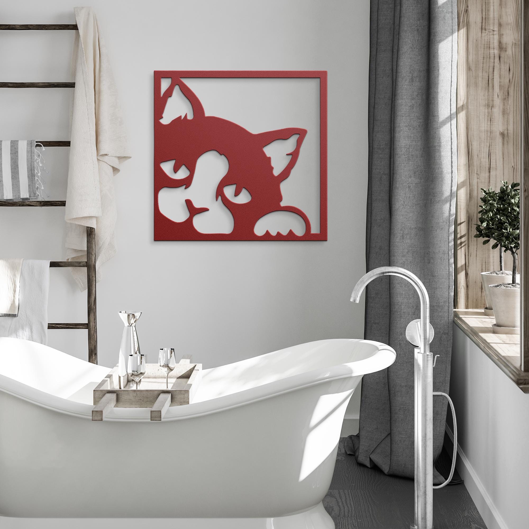 Peeking Cat Wall Art | Modern Animal Artwork - Black Cat Metal Sign Gift