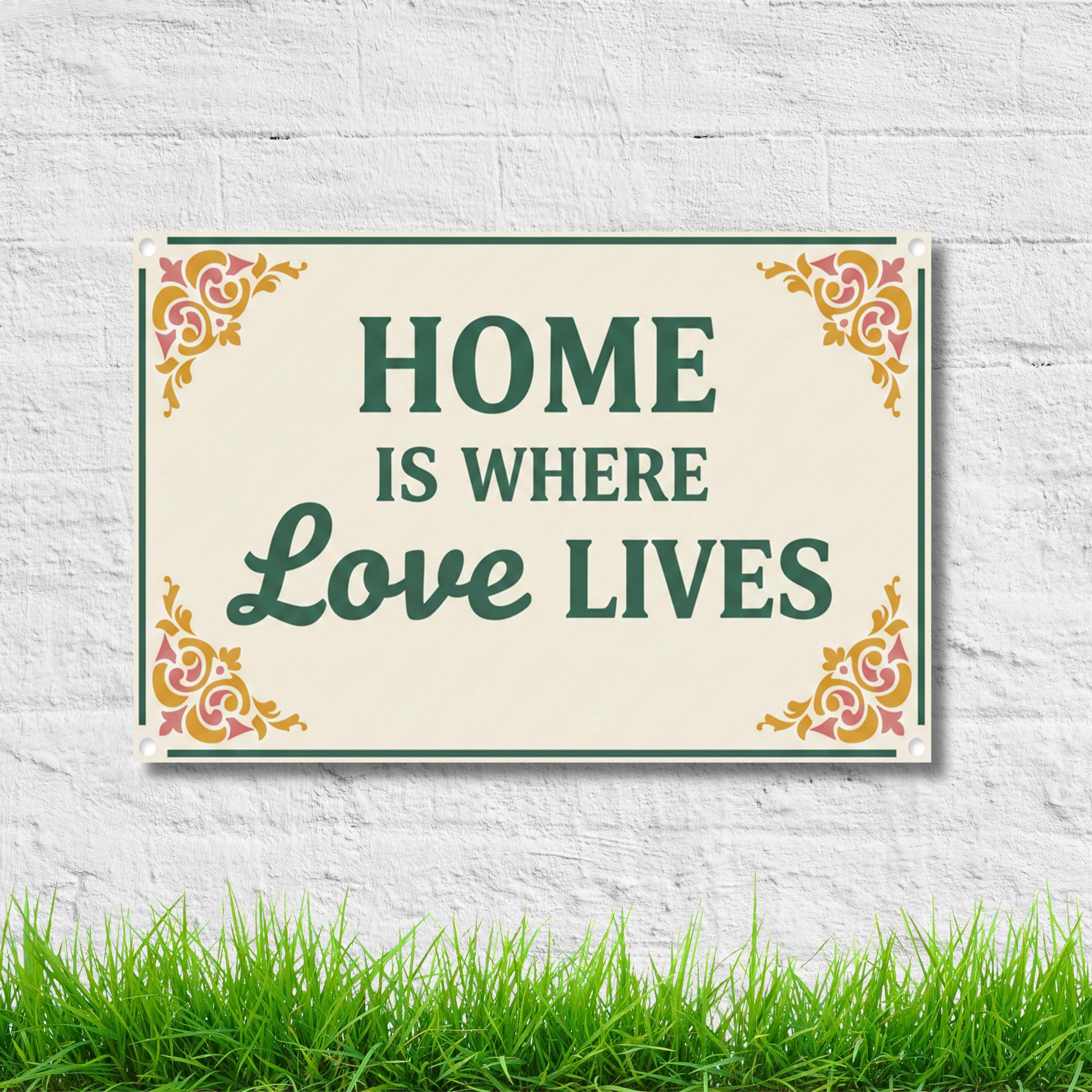 Home is Where Love Lives Metal Sign, Green Floral Wall Art, Vintage Style Decor