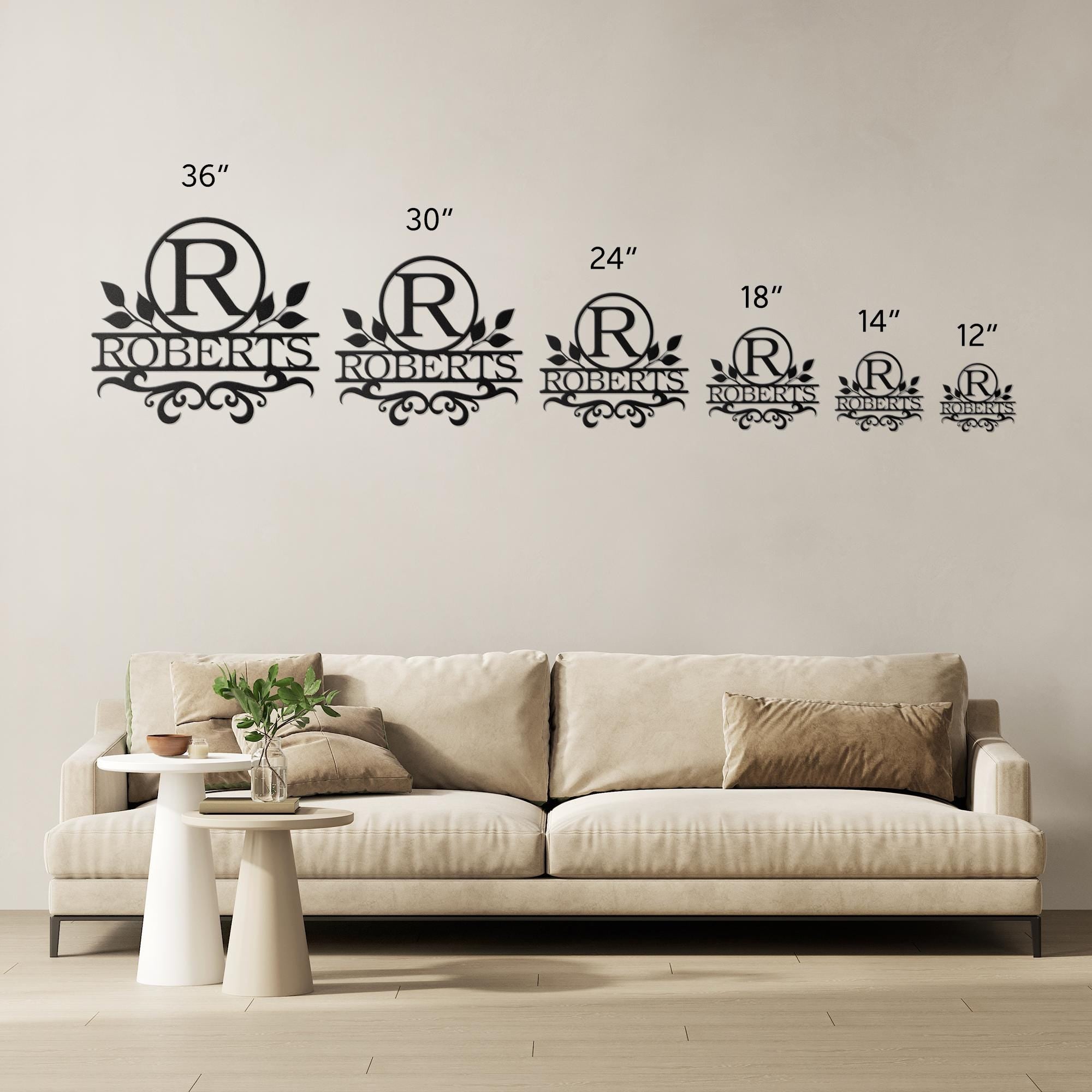Personalized Metal Family Name Sign | Floral Monogram Door Hanger