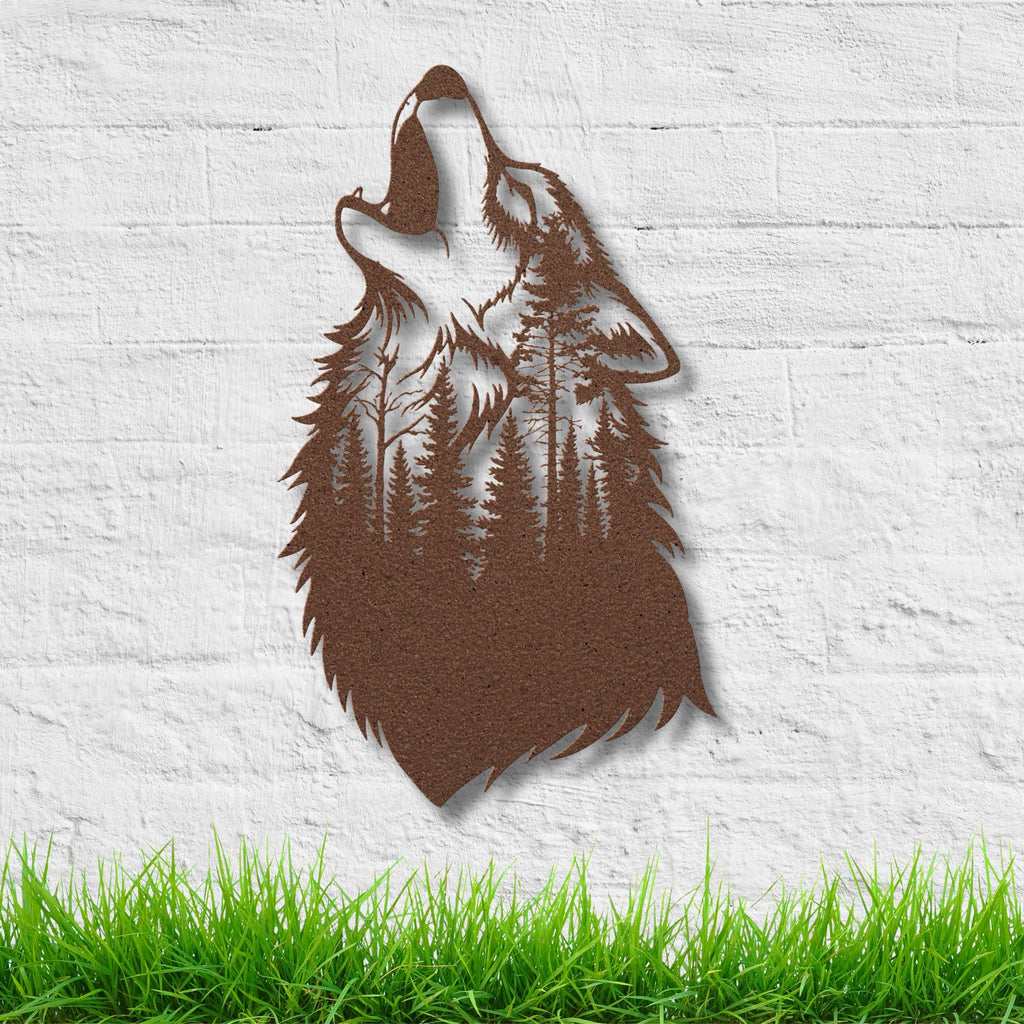 Howling Wolf Metal Wall Art, Wilderness Forest Scene Sign, Wildlife Nature Lover Home Gift