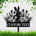Custom Rabbit Garden Stake, Personalized Metal Yard Sign, Bunny Flower Die Cut Decor