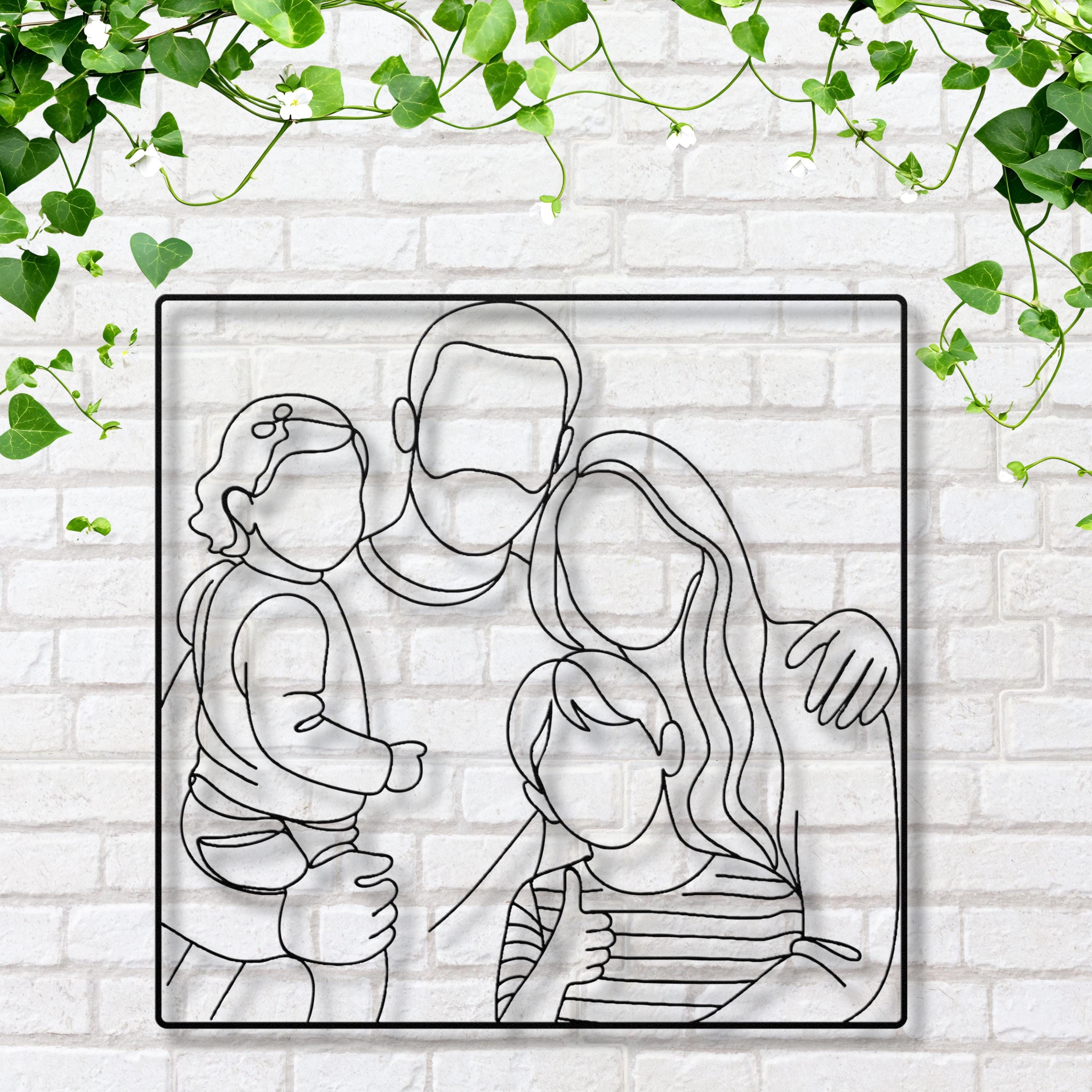 Custom Family Portrait Metal Line Art, Minimalist Outline Wall Decor