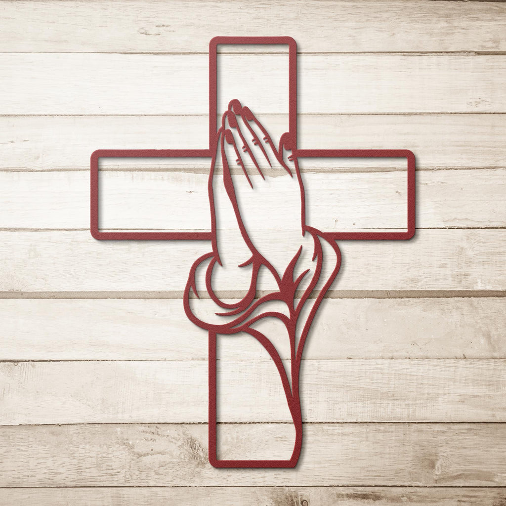 Praying Hands Cross Art - Durable Steel Wall Art | Christian Wall Decor