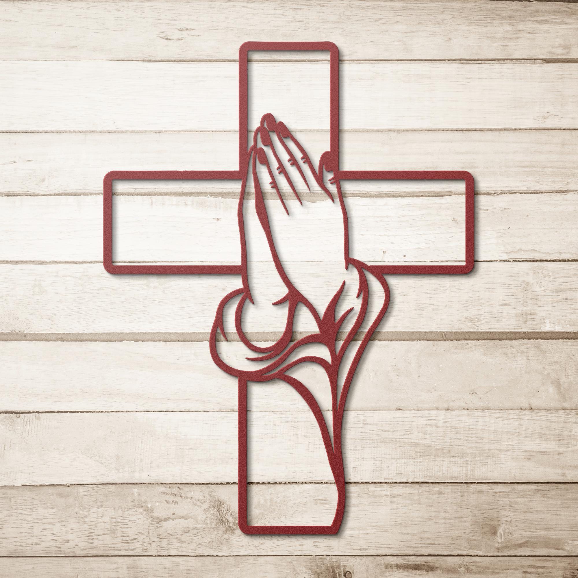 Praying Hands Cross Art - Durable Steel Wall Art | Christian Wall Decor