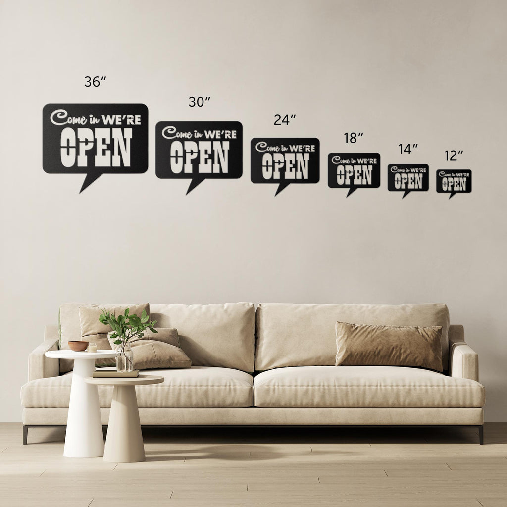 Come In We're Open Speech Bubble Die-Cut Metal Sign, Business Store Door Decor