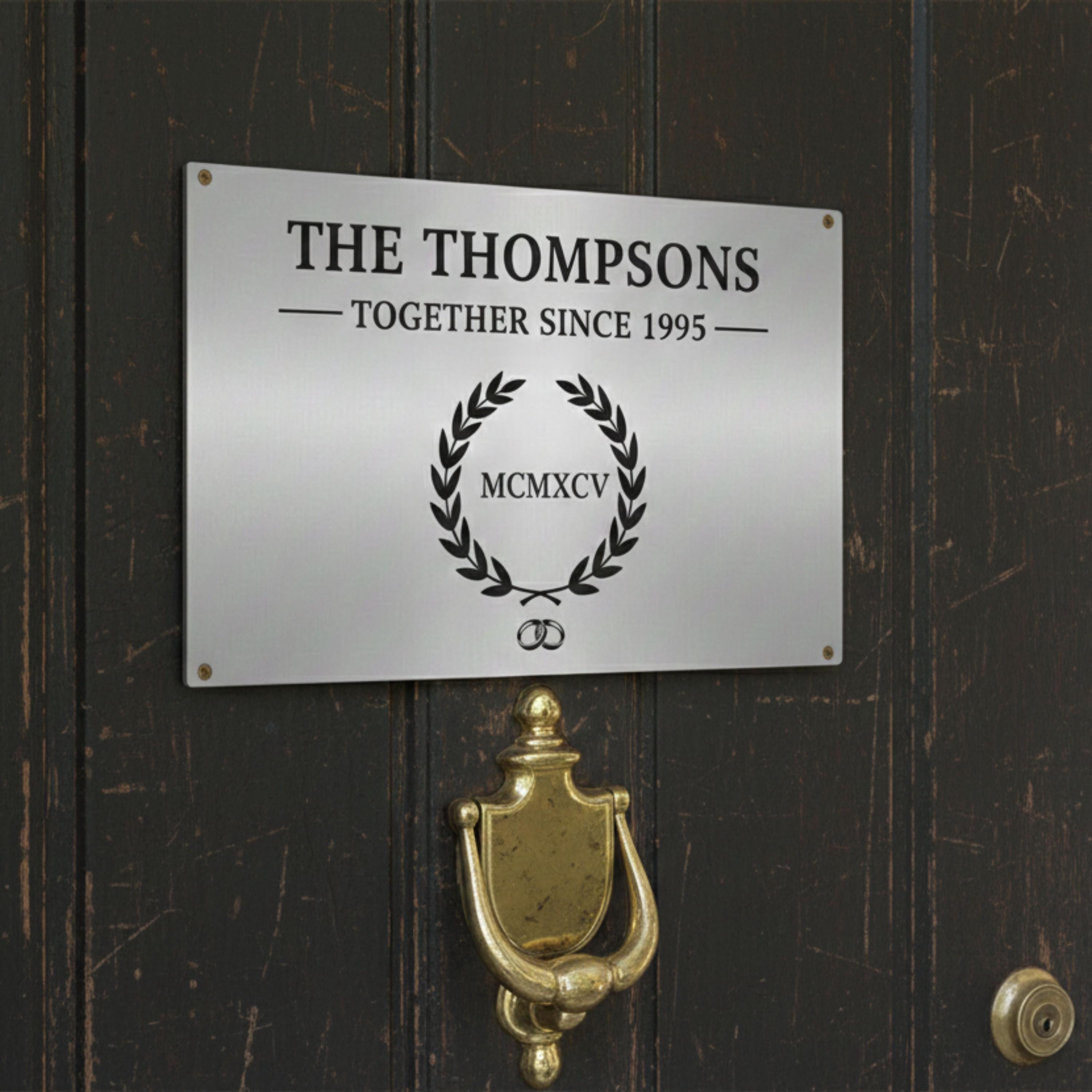 Custom Anniversary Metal Sign, Personalized Together Since Plaque, Silver Wall Art