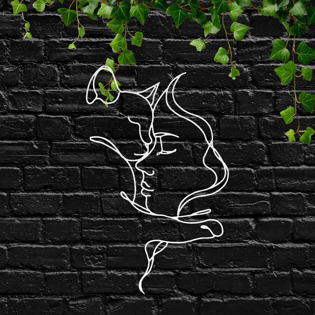 Woman and Cat Metal Line Art, Minimalist Feline Decor, Pet Lover Gift