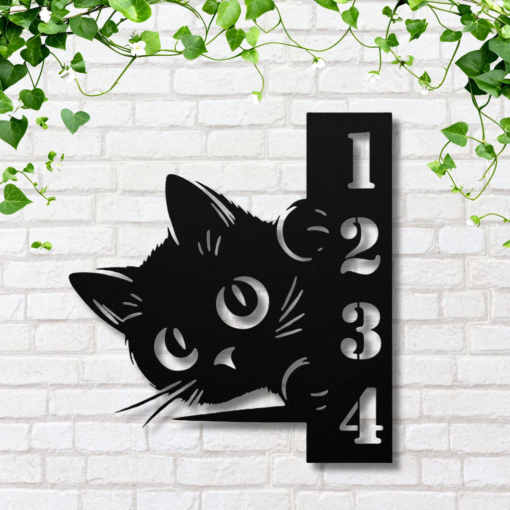 Personalized Cat Address Sign, Peeking Kitty Metal Wall Art