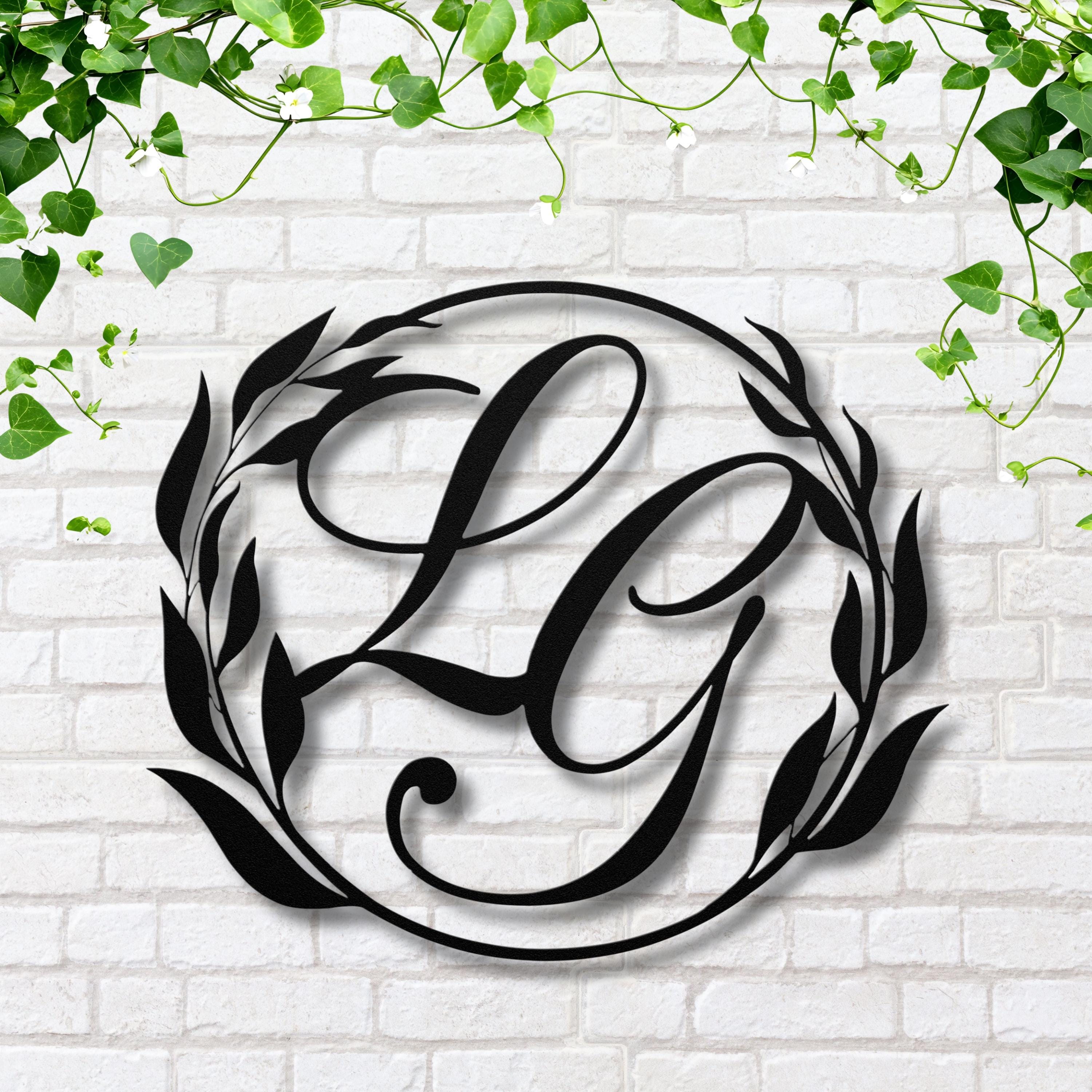Custom Monogram Metal Sign, Leaf Wreath Wall Decor, Personalized Initial Art, Home Gallery
