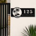 Personalized Palm Tree Address Metal Sign | Custom Number and Street Tropical Home Decor | Die-Cut Beach Gift