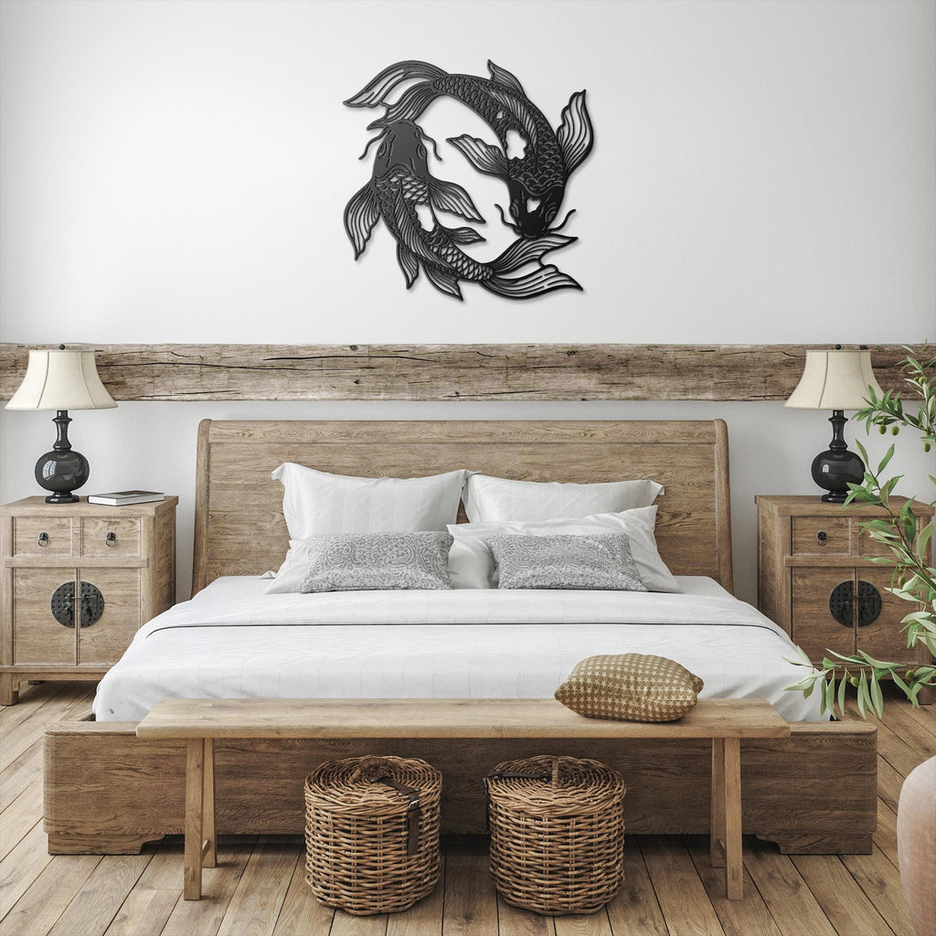 Yin Yang Koi Fish Metal Wall Art, Japanese Zen Decor