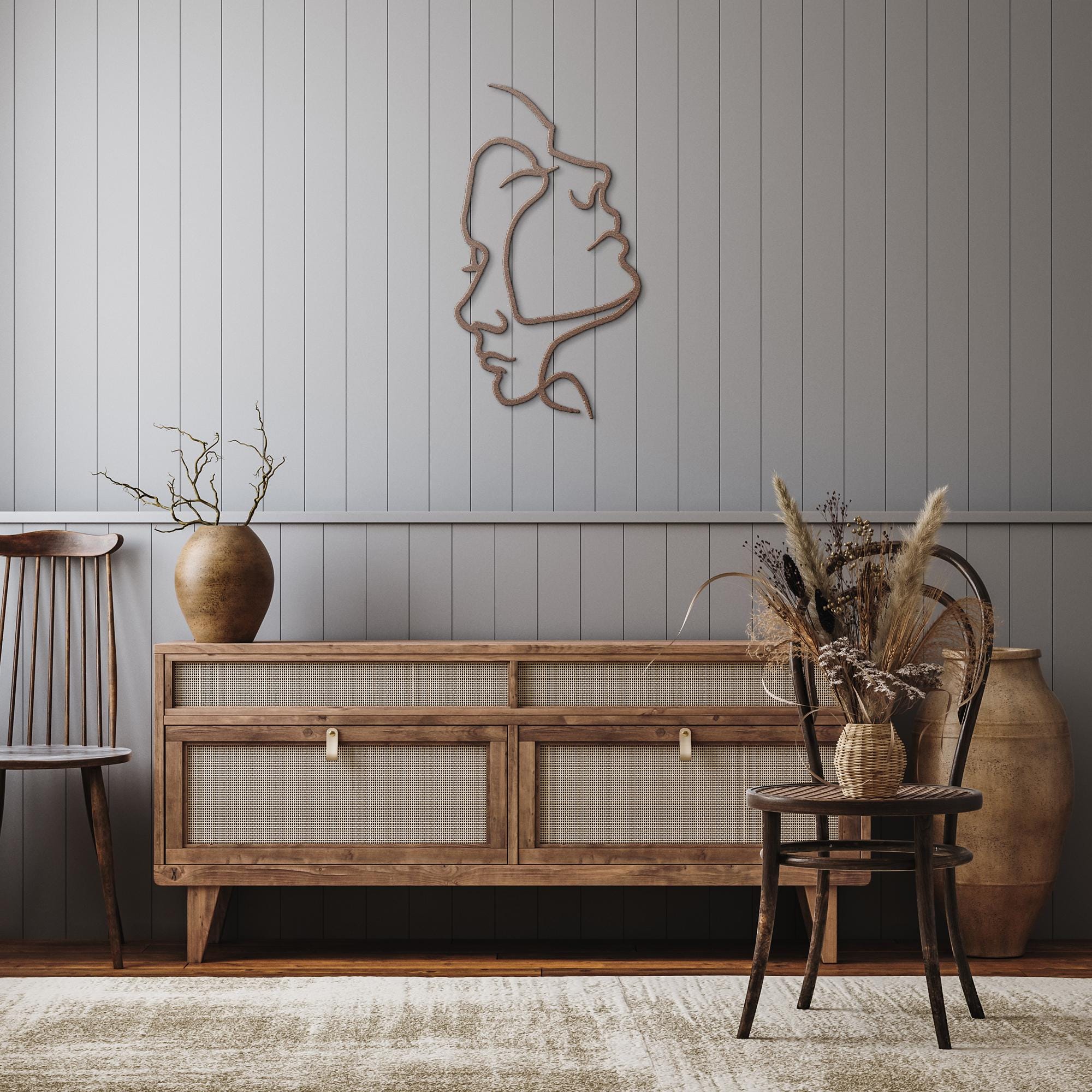 Intertwined Faces Metal Wall Art, Minimalist Line Art, Couple Gift