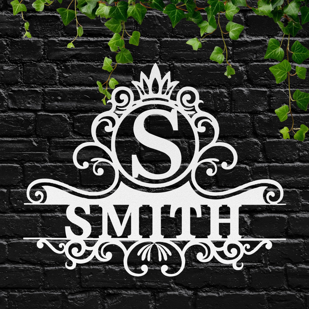Custom Metal Family Name Sign: Crown Crest Monogram Wedding Gift