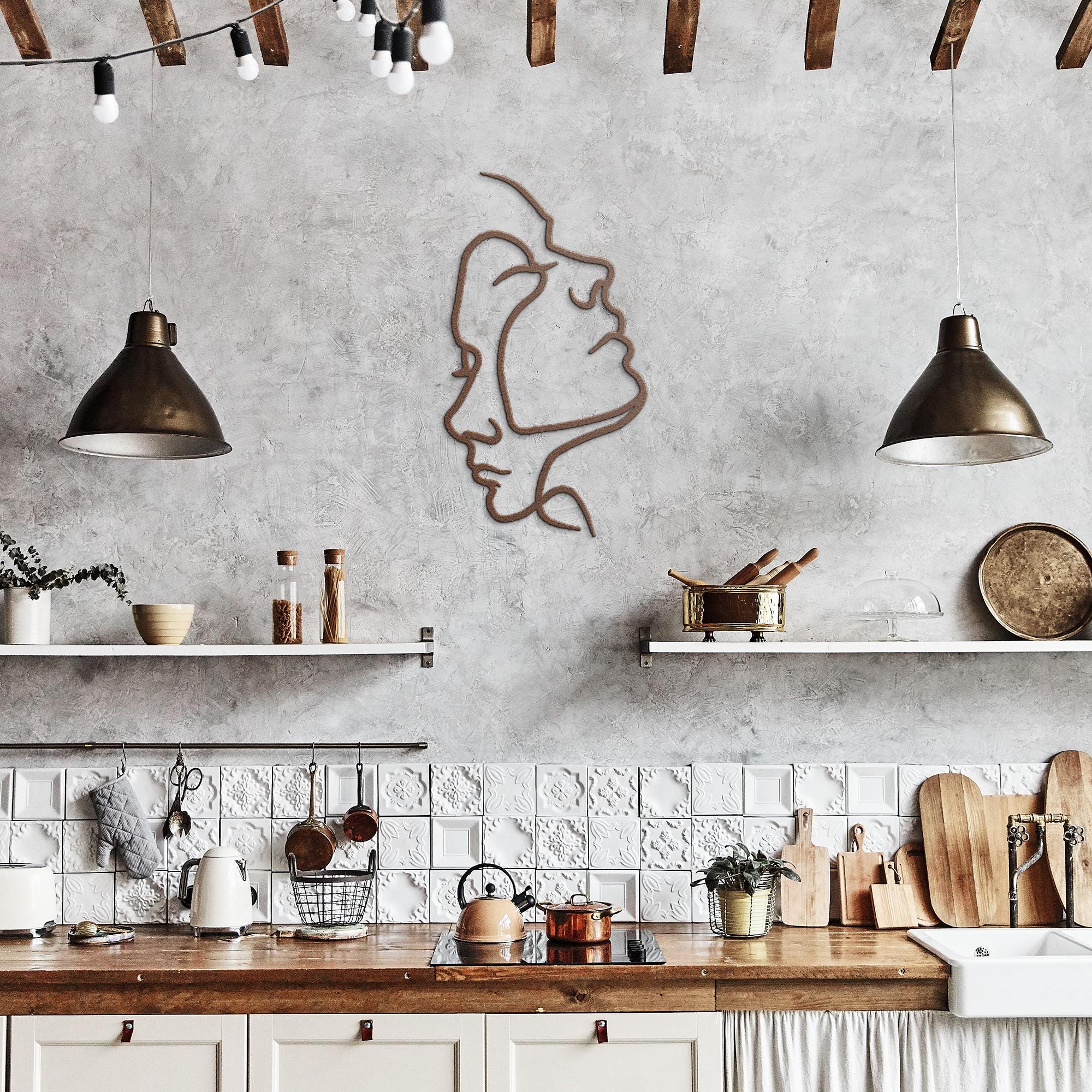 Intertwined Faces Metal Wall Art, Minimalist Line Art, Couple Gift