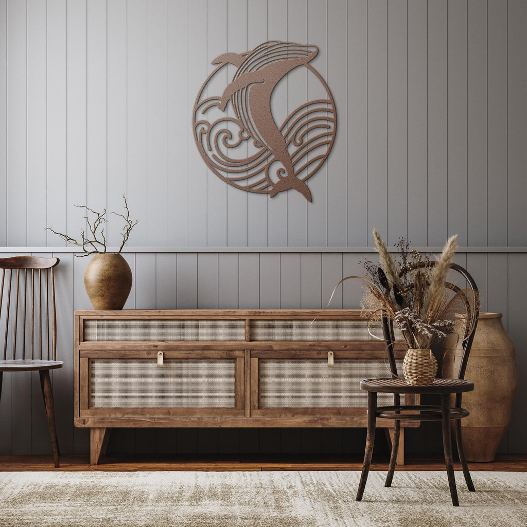Whale Metal Wall Art: Modern Ocean Wave Steel Sign