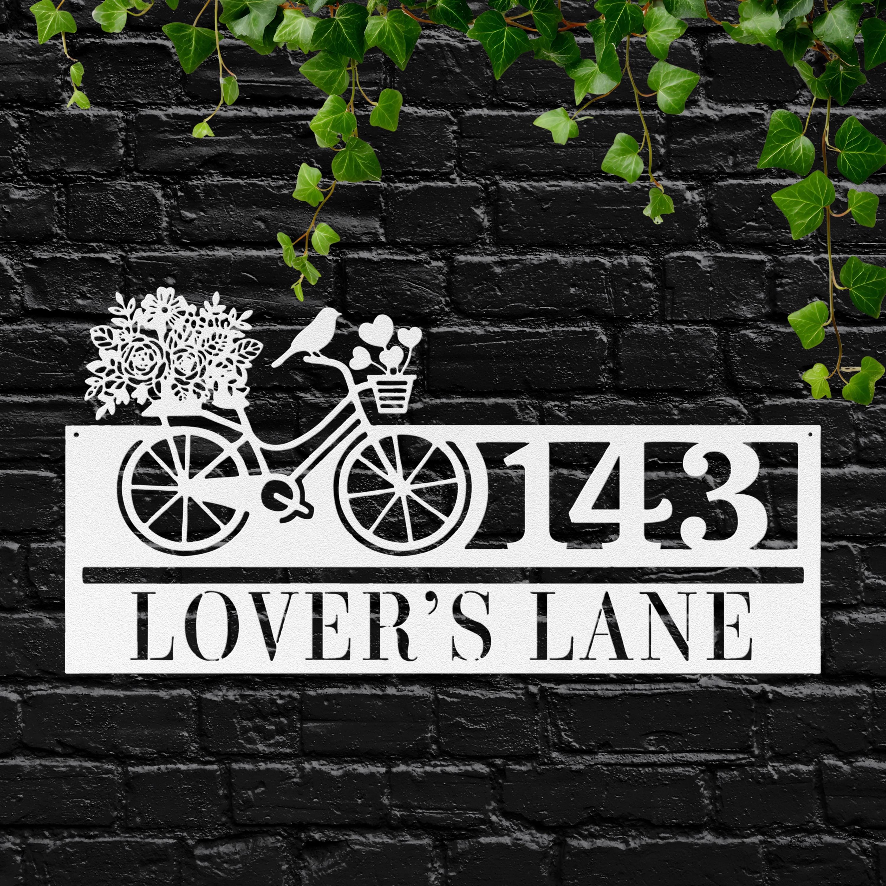 Custom Bicycle Address Sign, Flower Bike Metal Art, Personalized House Number Plaque, Unique Home Decor, Romantic Gift