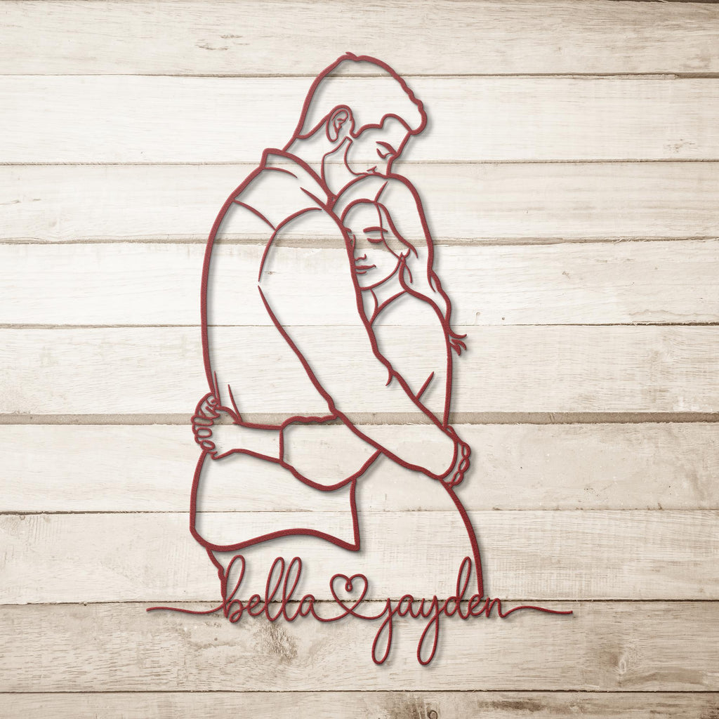 Custom Metal Sign – Personalized Couple Hug Silhouette | Unique Wedding Gift