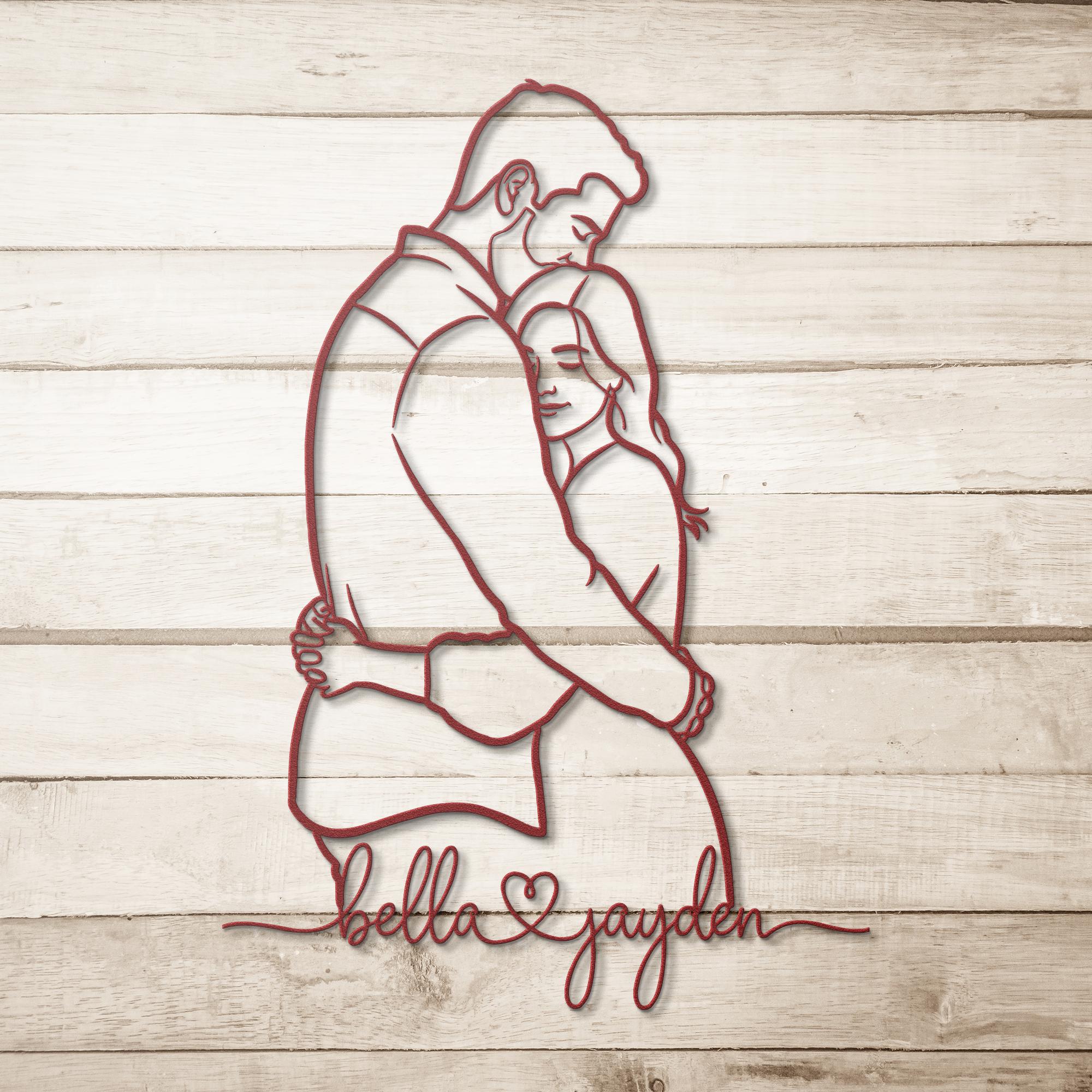 Custom Metal Sign – Personalized Couple Hug Silhouette | Unique Wedding Gift