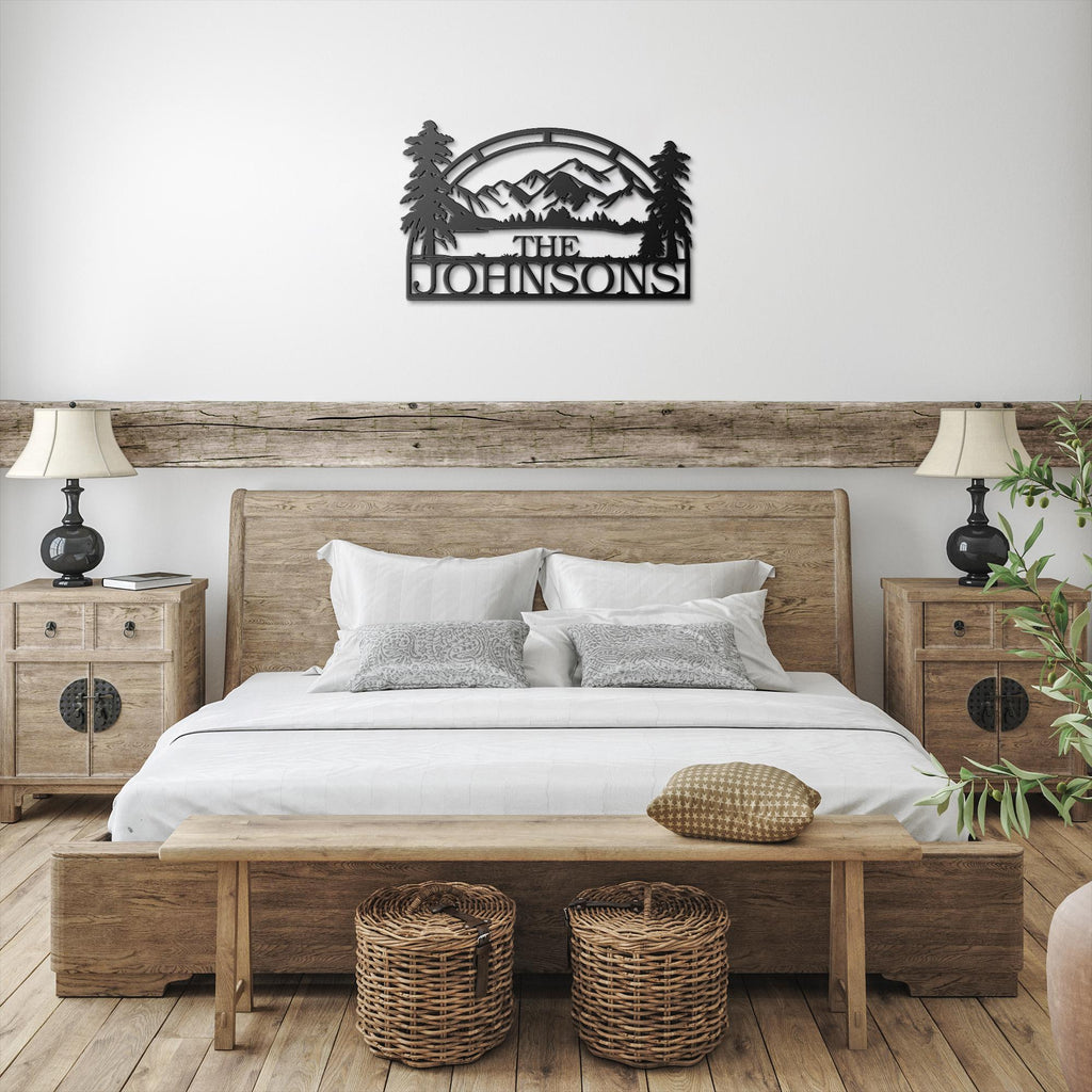 Personalized Family Name Metal Sign, Mountain Cabin Decor
