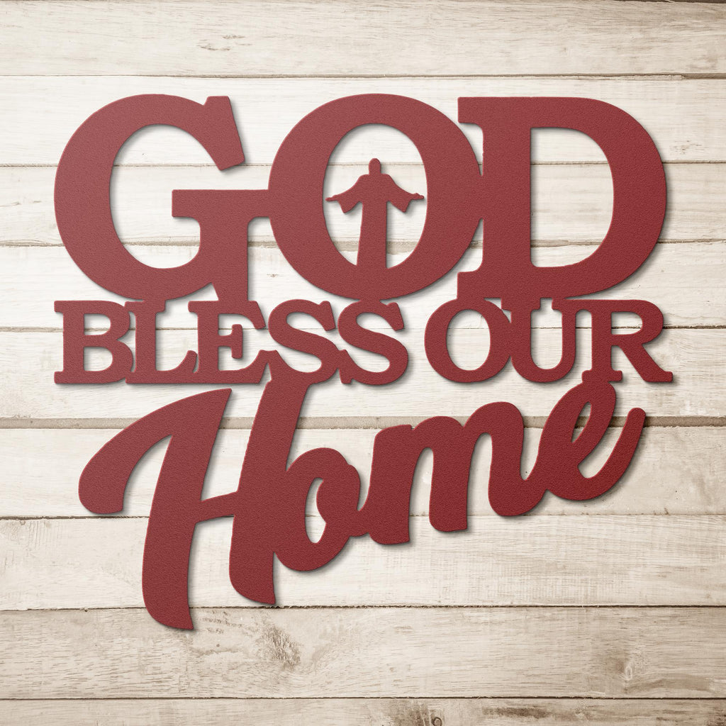 God Bless Our Home Sign - Christian Metal Sign | Faith Based Gift | Housewarming Idea