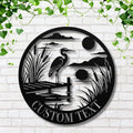 Custom Heron Metal Sign, Wetlands Bird Decor, Fishing Cabin Lake House Gift, Personalized Outdoor Art