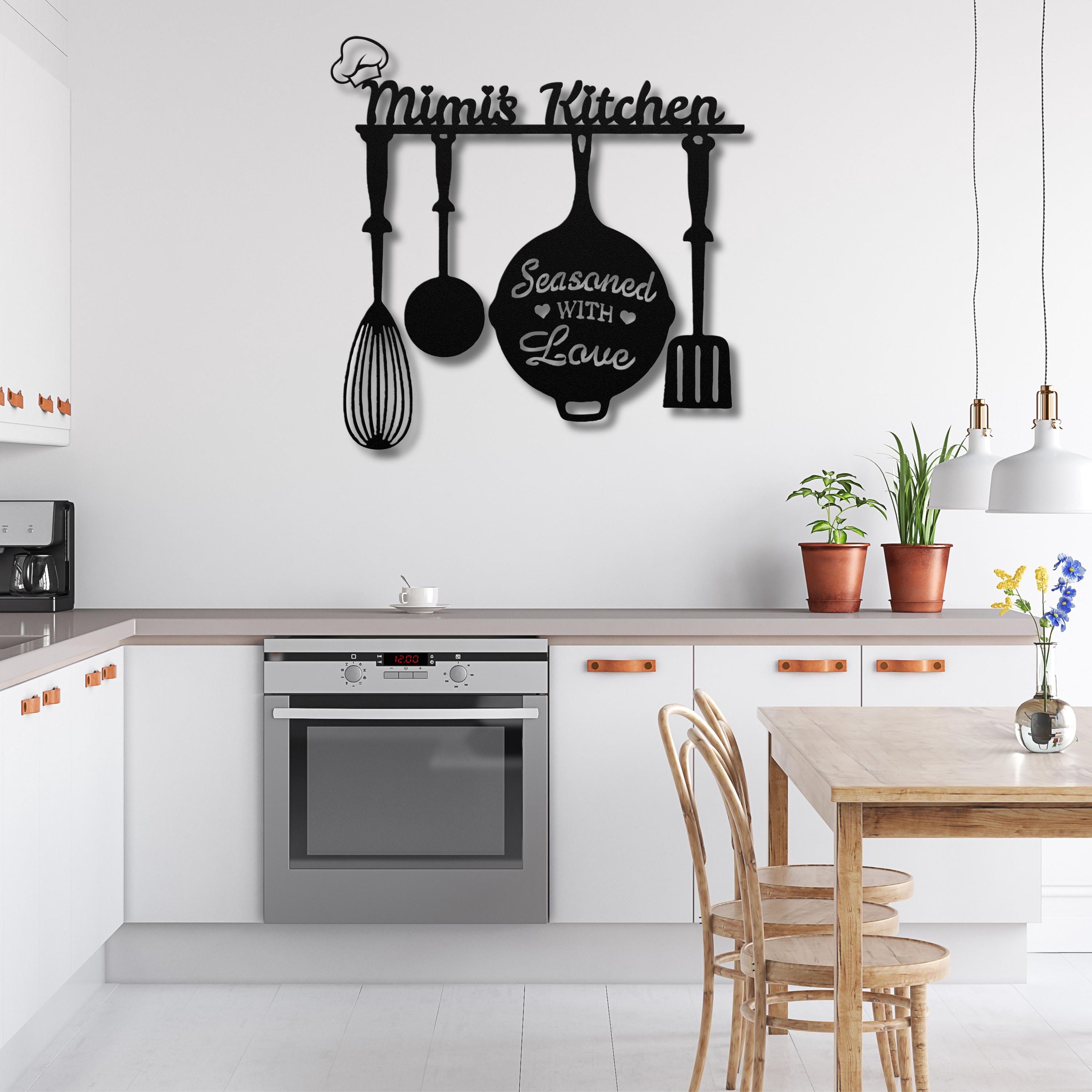 Mimi's Kitchen Metal Sign | Personalized Cooking Decor | Seasoned with Love Die-Cut | Custom Utensil Wall Art | Chef Gift