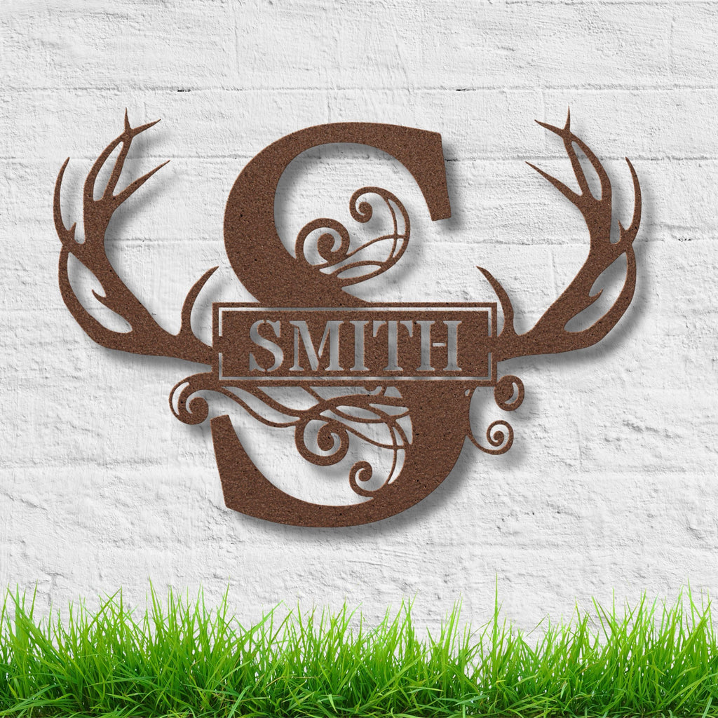 Custom Antler Metal Sign, Personalized Family Name Decor, Rustic Cabin Art, Hunting Gift