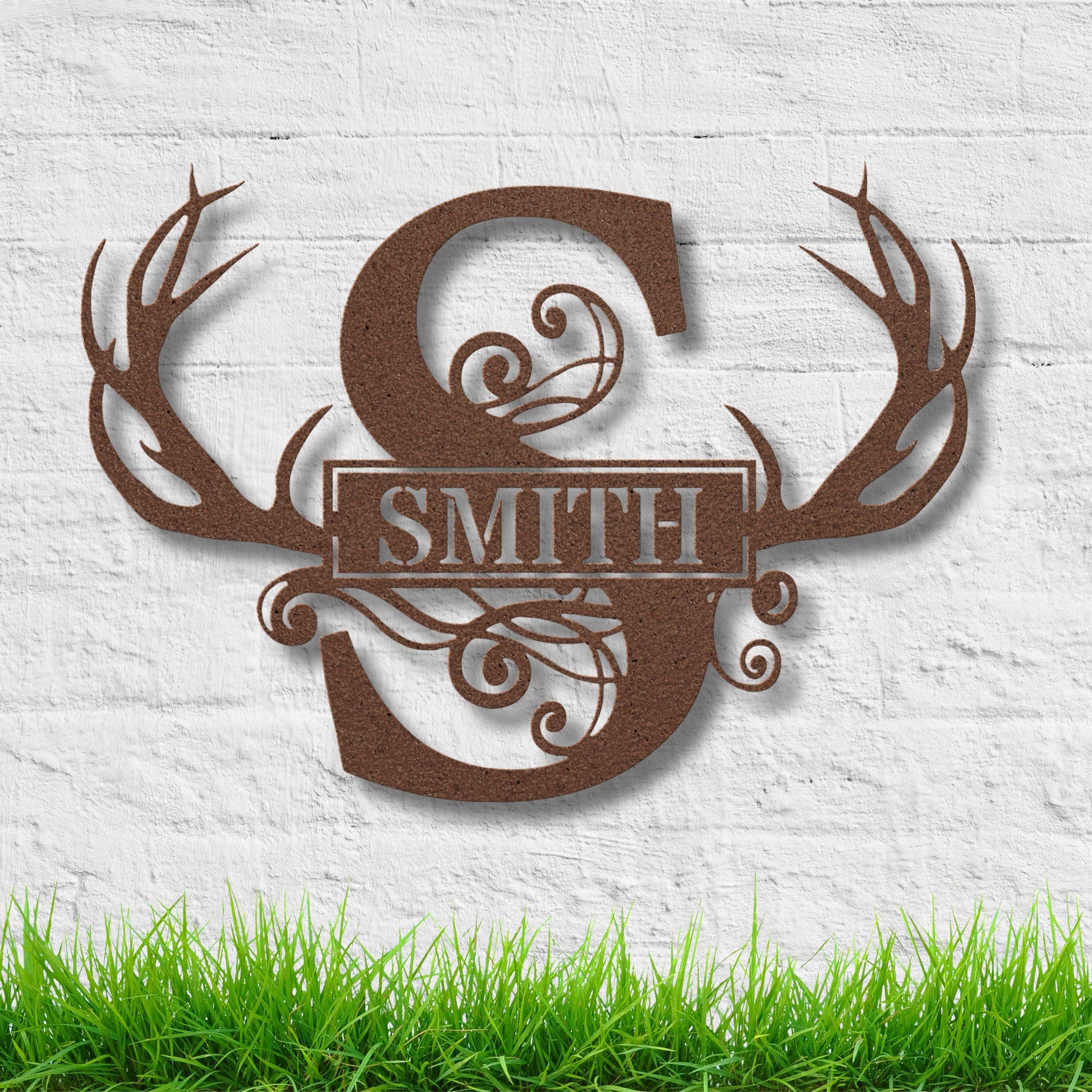 Custom Antler Metal Sign, Personalized Family Name Decor, Rustic Cabin Art, Hunting Gift