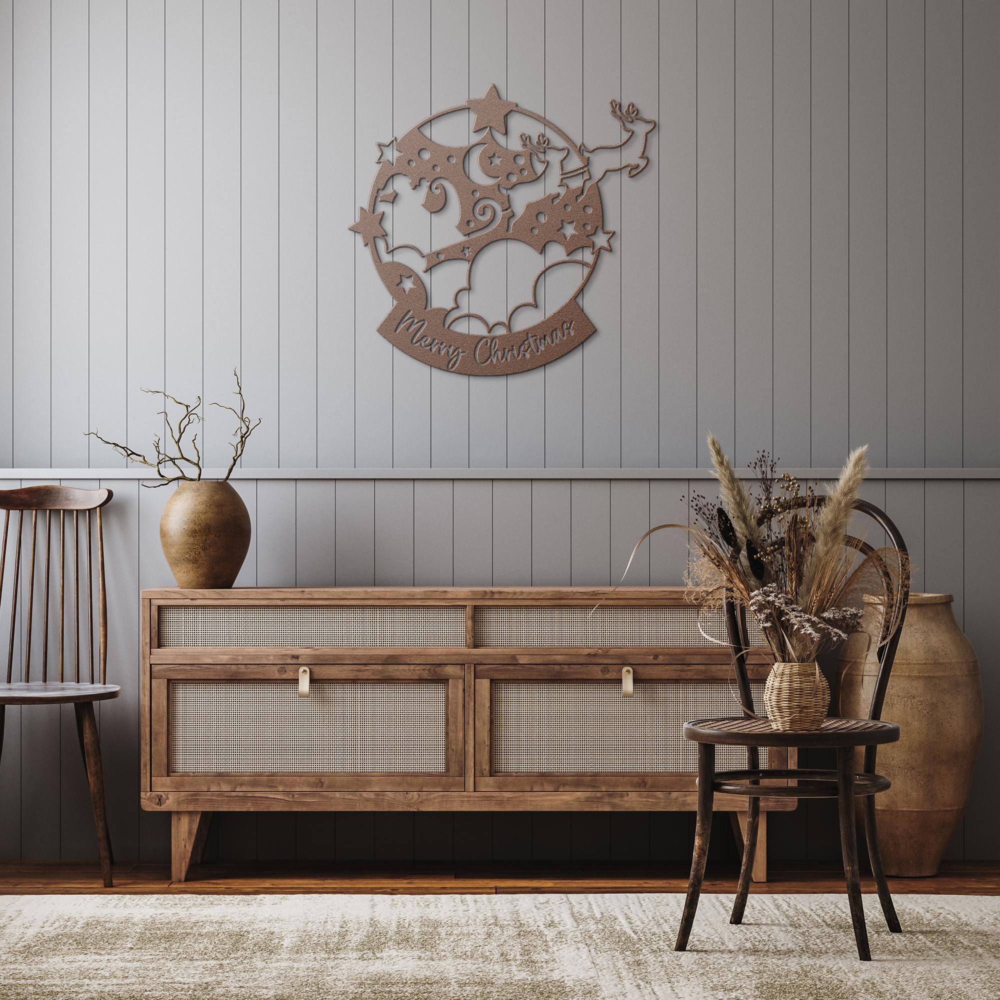 Merry Christmas Snow Globe Metal Sign, Reindeer Winter Wonderland Wall Art, Festive Holiday Die Cut Decor, Xmas Front Door Gift