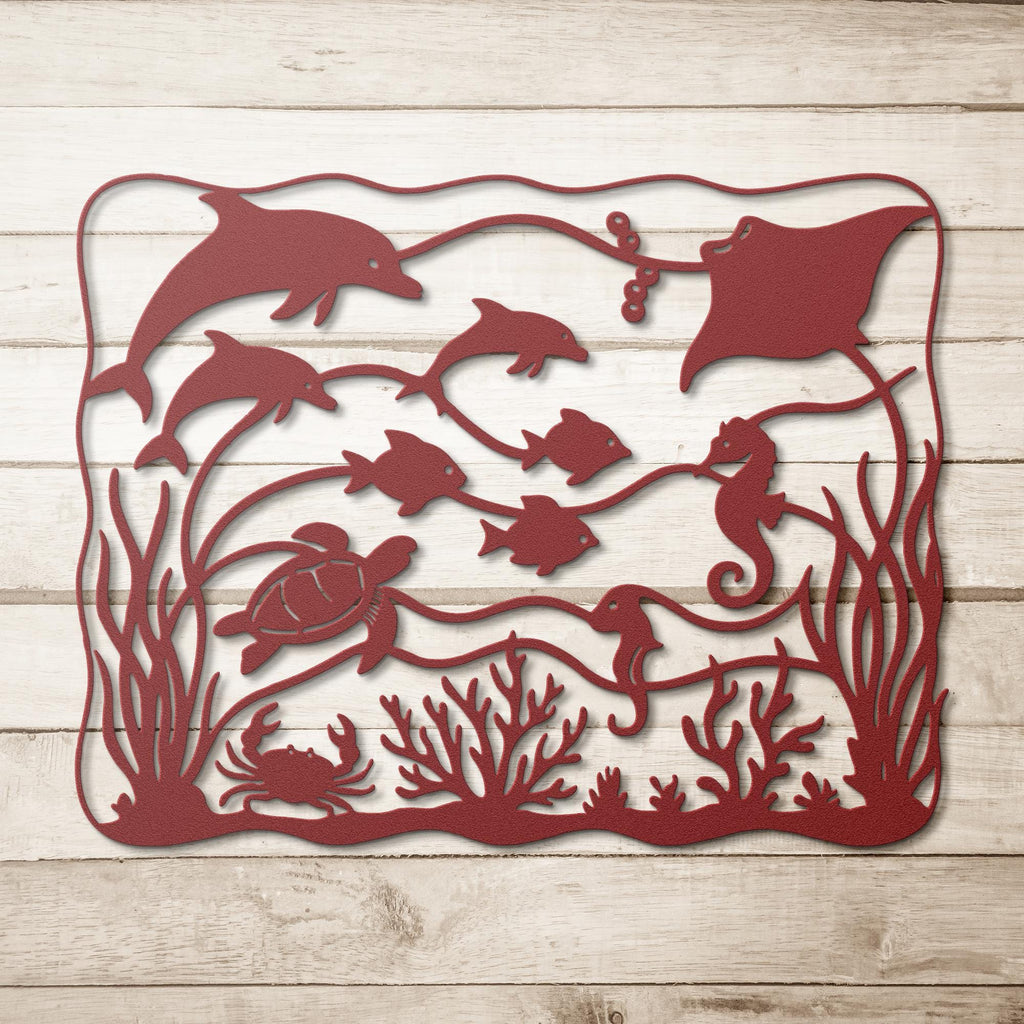 Marine Life Metal Wall Art, Dolphin Seahorse Stingray Sign, Coastal Sea Turtle Decor