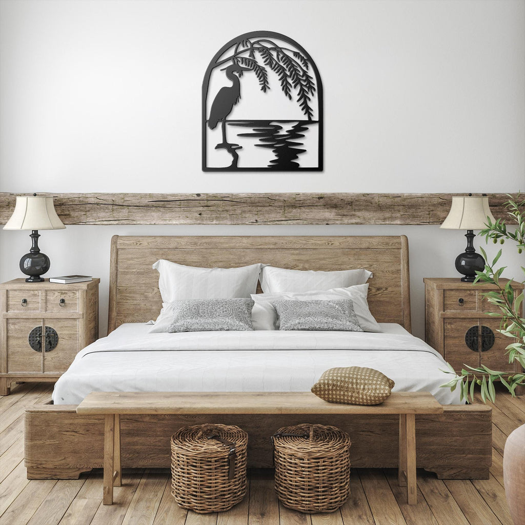 Heron Willow Tree Metal Wall Art, Coastal Bird Sign, Nature Lover Gift, Garden Decor