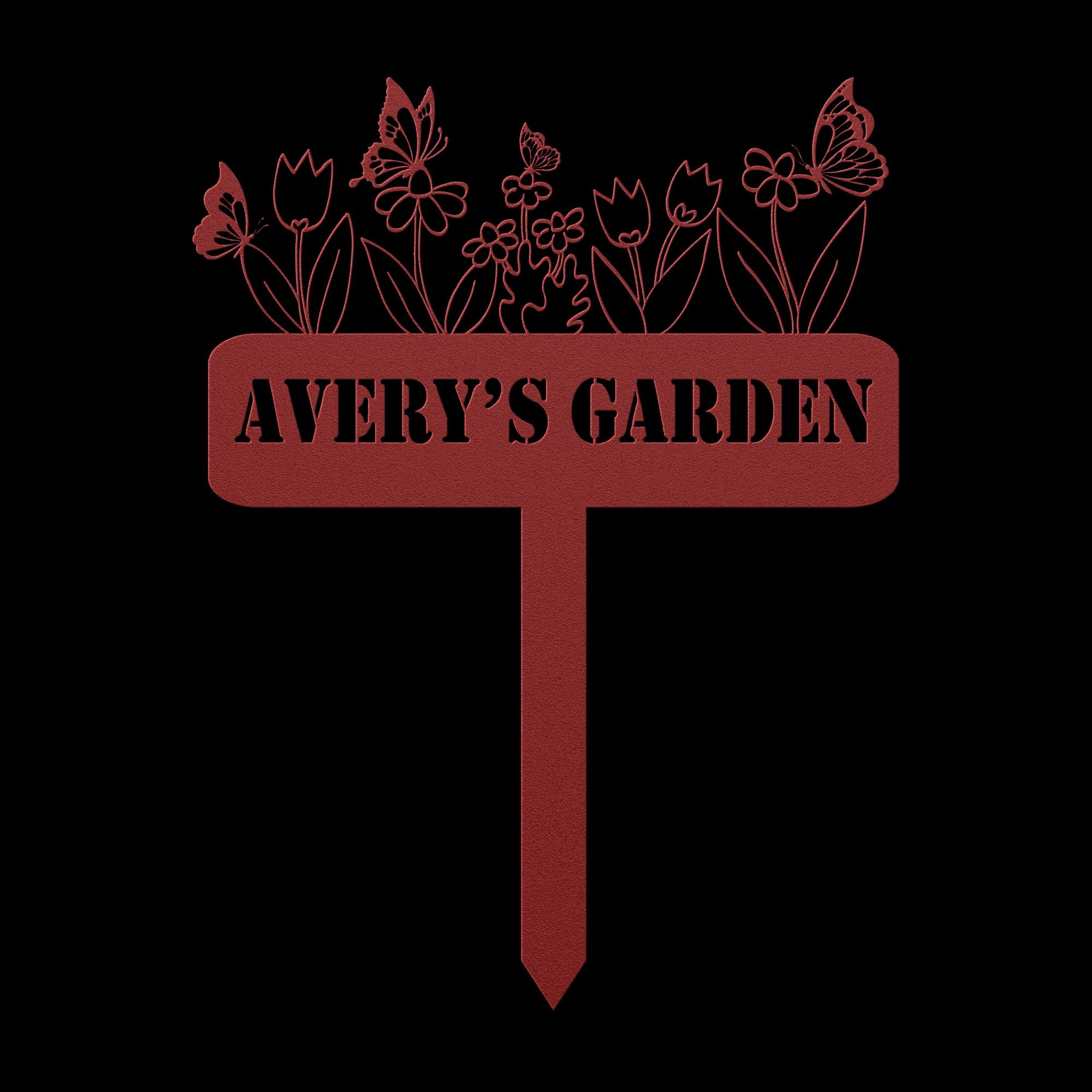 Custom Metal Garden Sign: Butterflies & Flowers, Personalized Name Plate