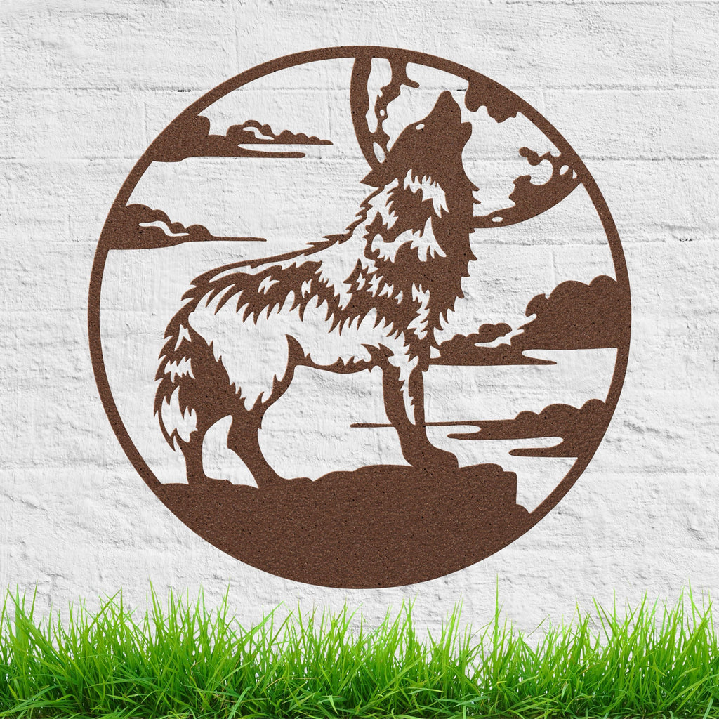 Howling Wolf Metal Wall Art, Full Moon Sign, Wildlife Decor, Cabin Lodge Gift